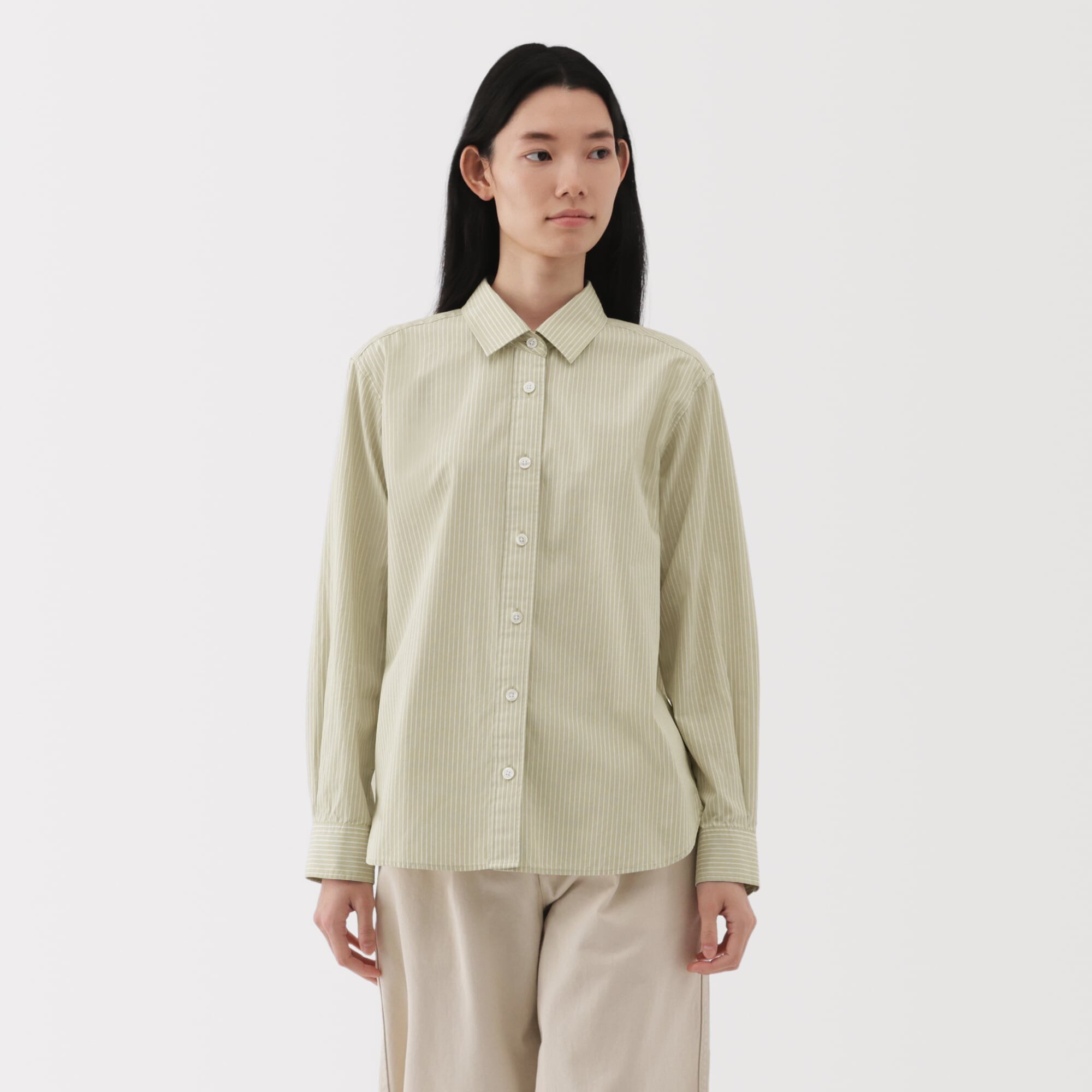 婦人　洗いざらし　ブロードレギュラーカラー長袖シャツ