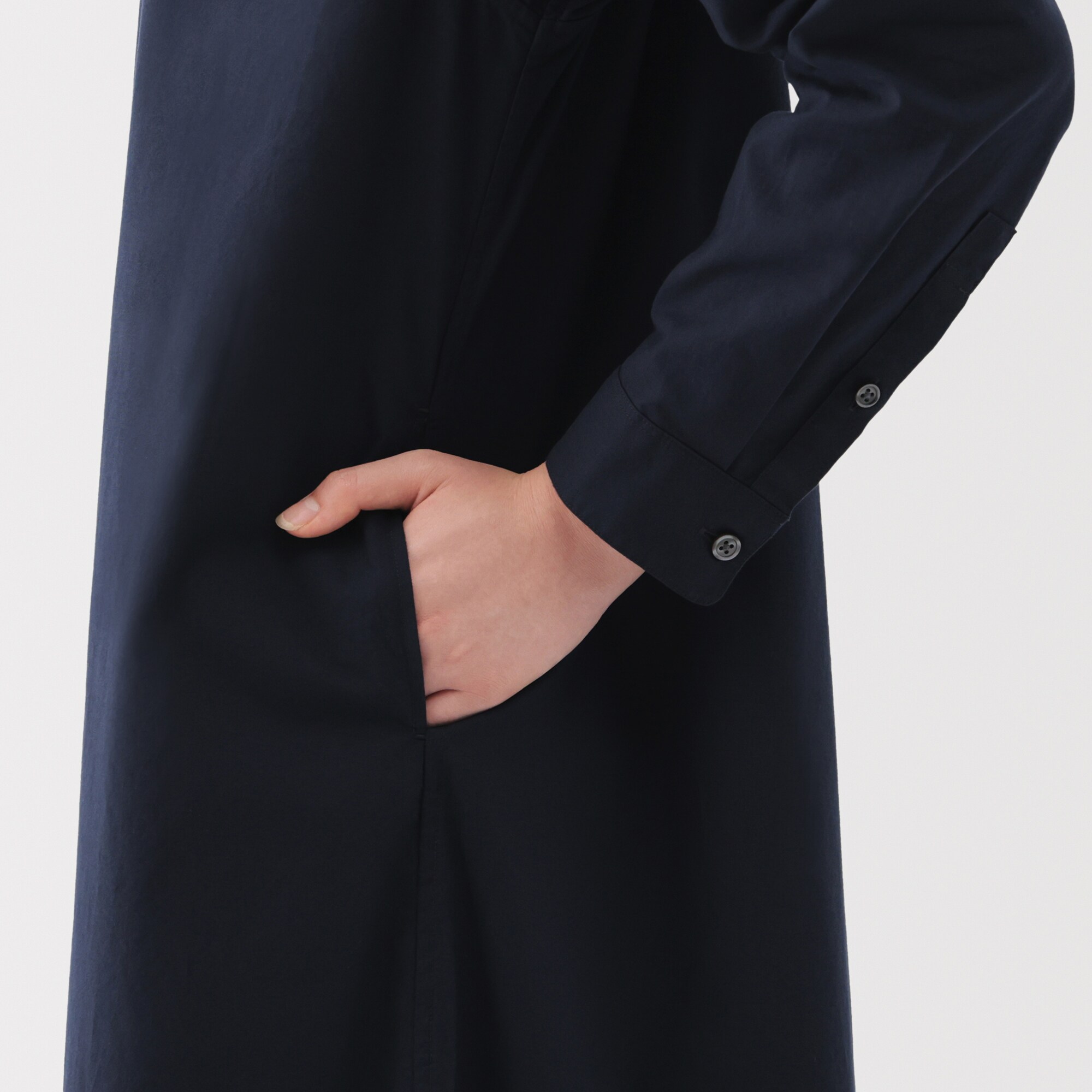 婦人 洗いざらし ブロードスタンドカラー長袖ワンピース | 無印良品