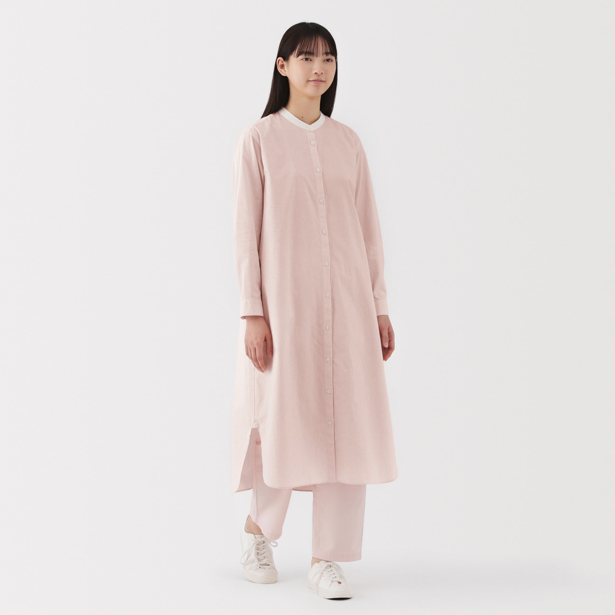 婦人 洗いざらし ブロードスタンドカラー長袖ワンピース | 無印良品