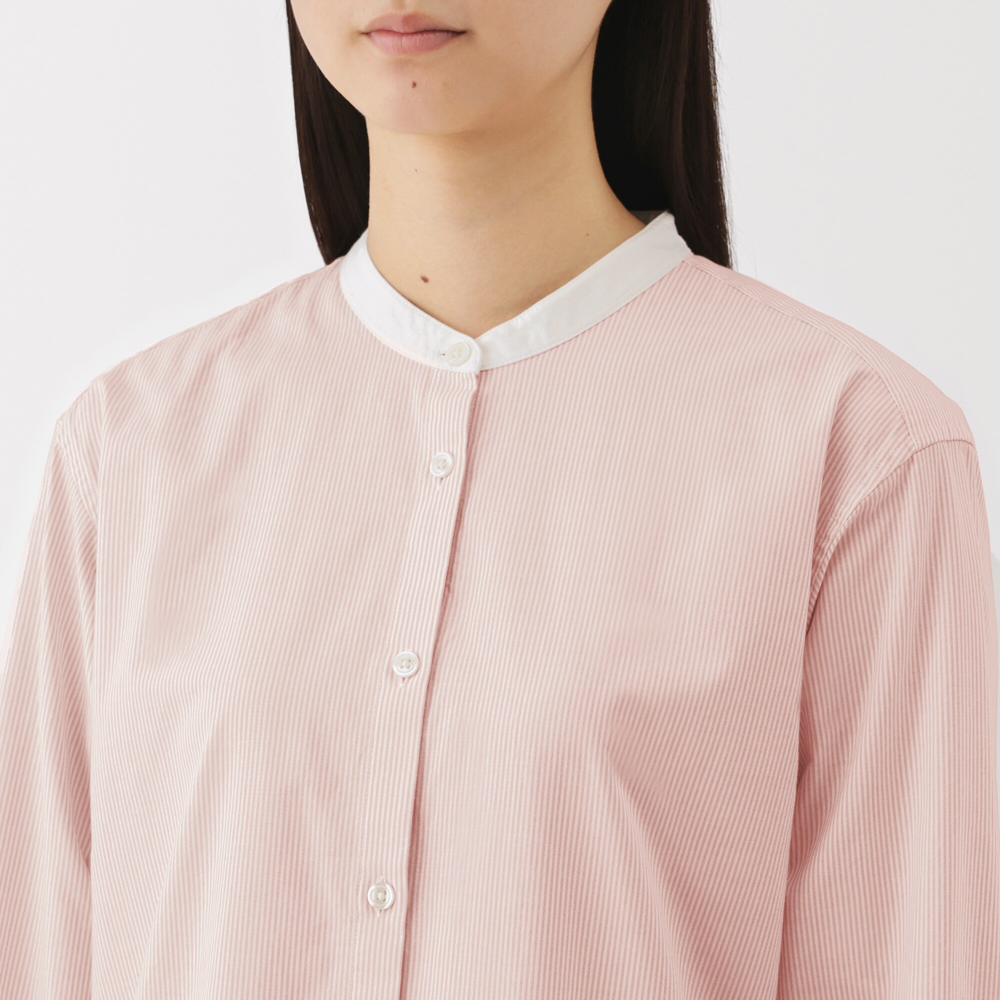 婦人 洗いざらし ブロードスタンドカラー長袖ワンピース | 無印良品