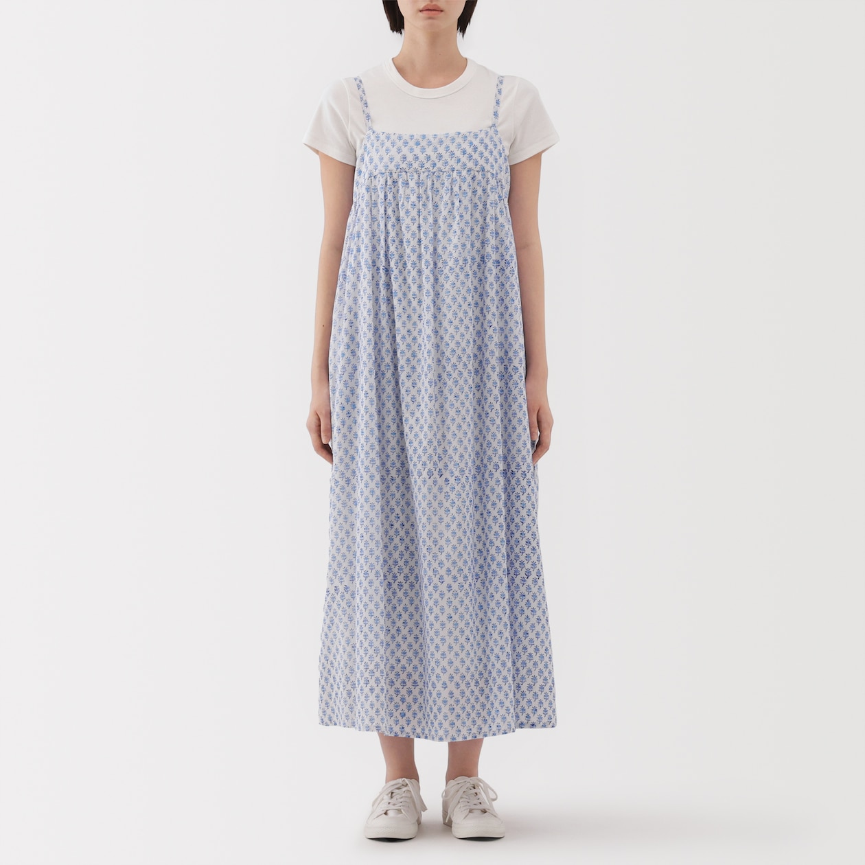 婦人　ブロックプリント　キャミソールワンピース