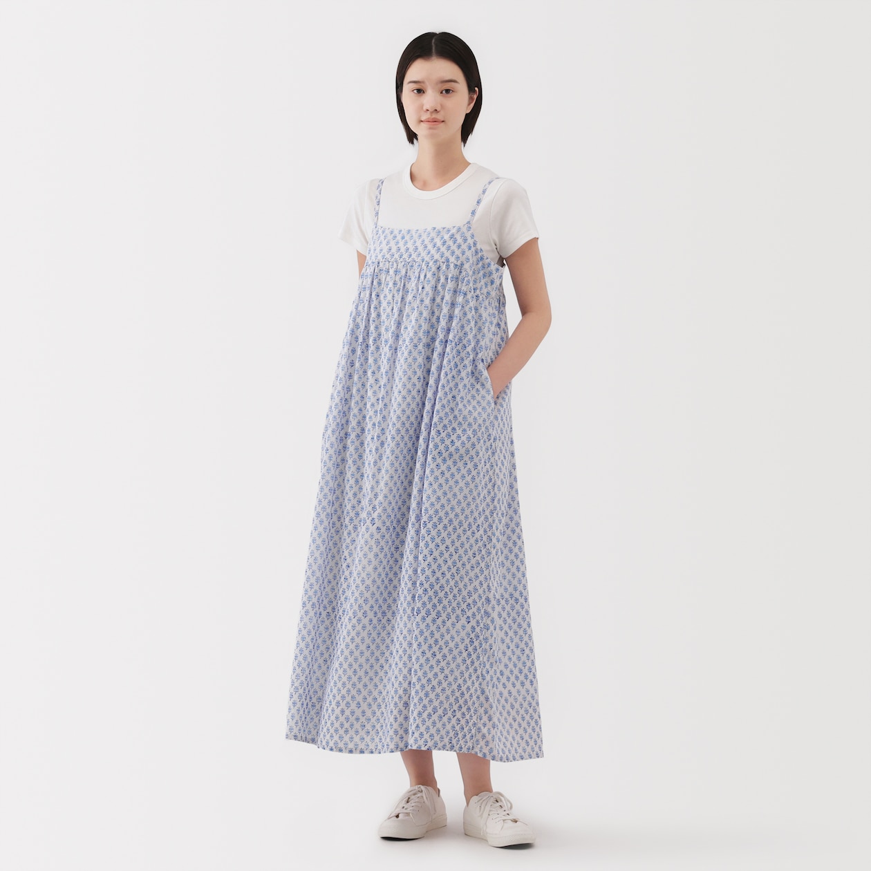 婦人　ブロックプリント　キャミソールワンピース