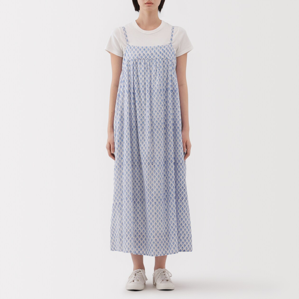 婦人　ブロックプリント　キャミソールワンピース