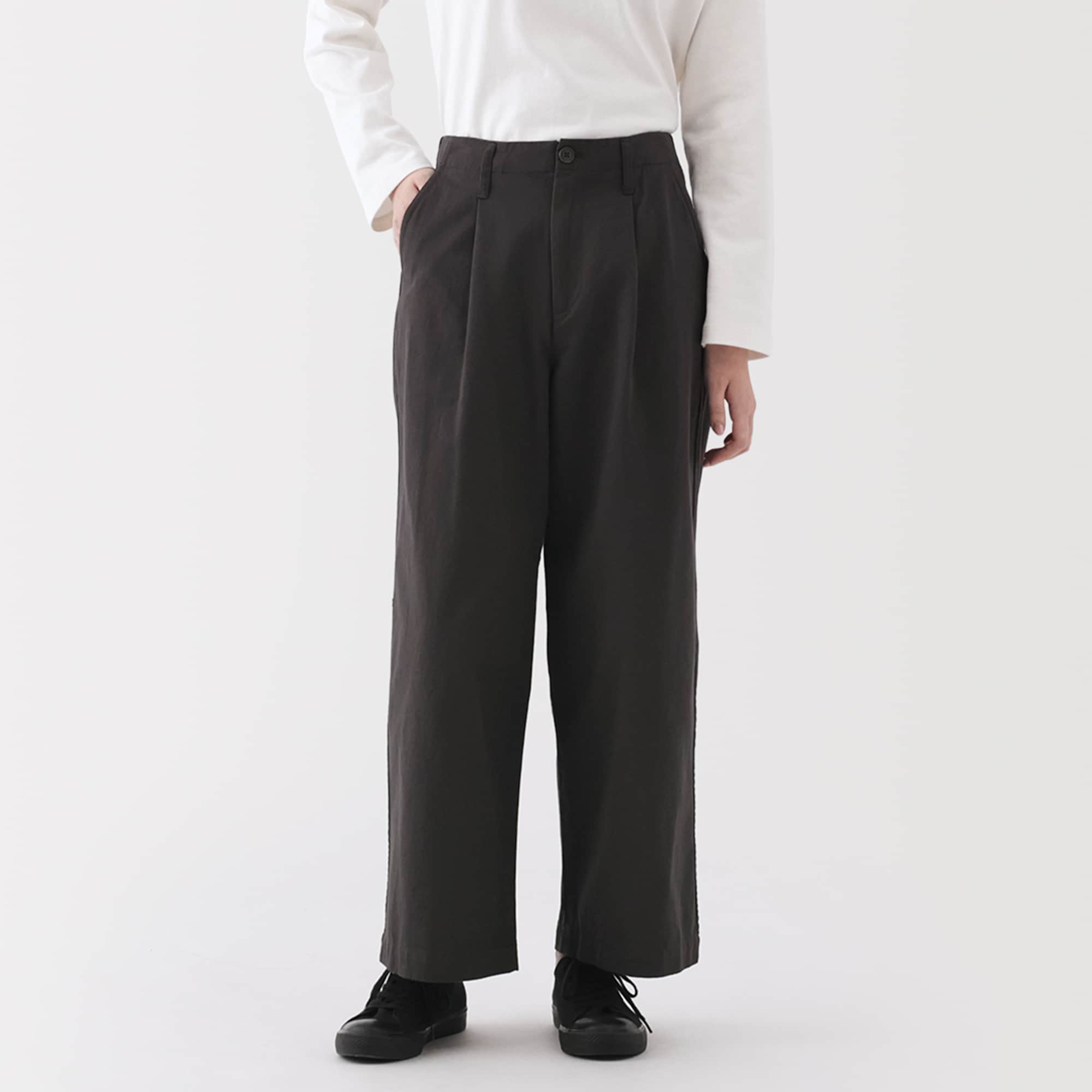 婦人 ムラ糸 チノタックワイドパンツ 股下短め（OS） | 無印良品