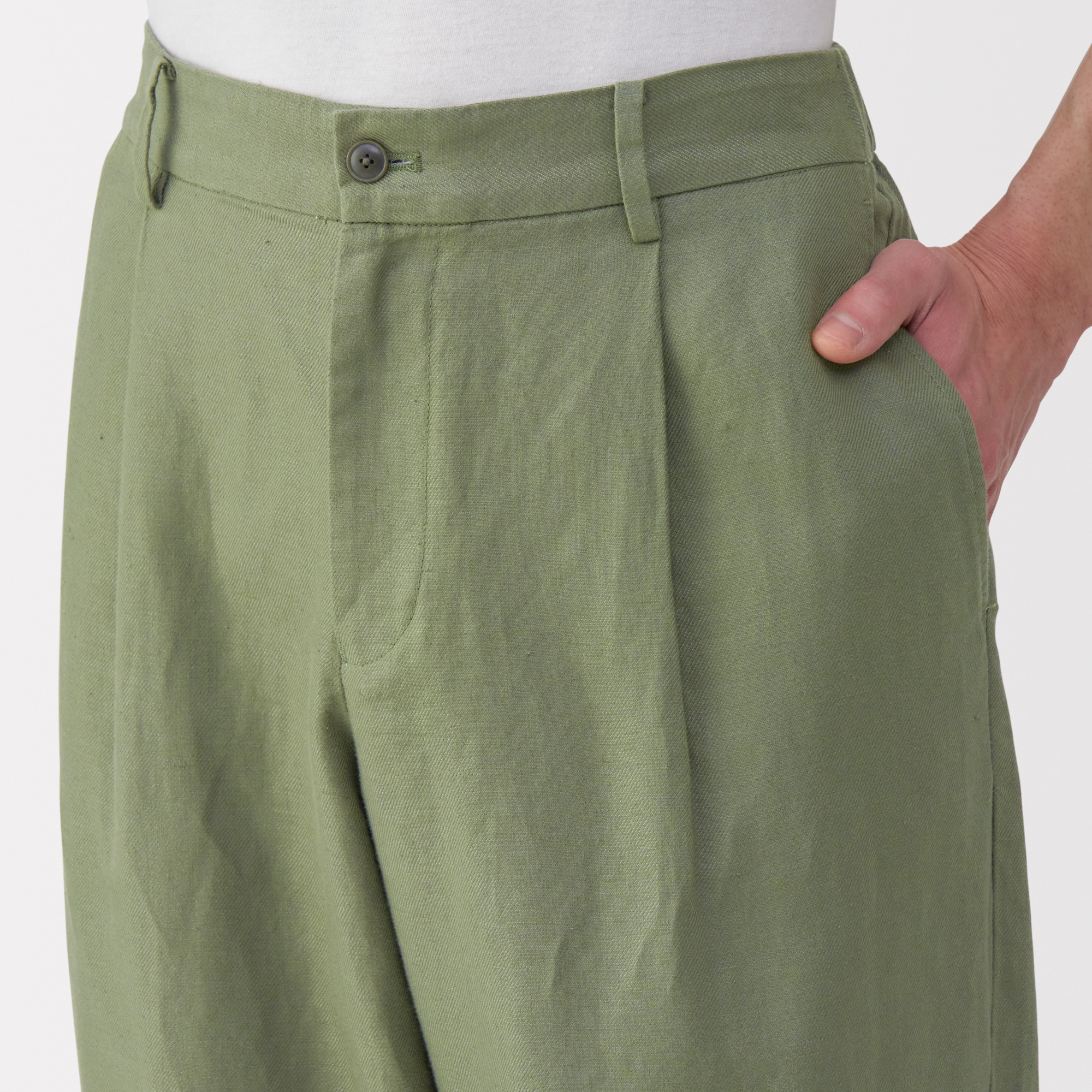 紳士　ヘンプ混ツイルタックストレートパンツ