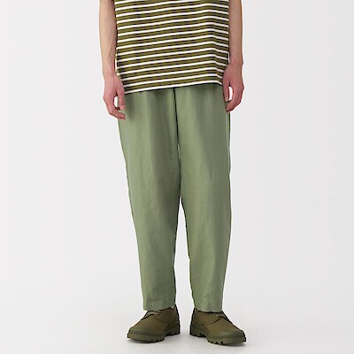 紳士　ヘンプ混ツイルタックストレートパンツ