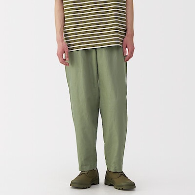 紳士　ヘンプ混ツイルタックストレートパンツ