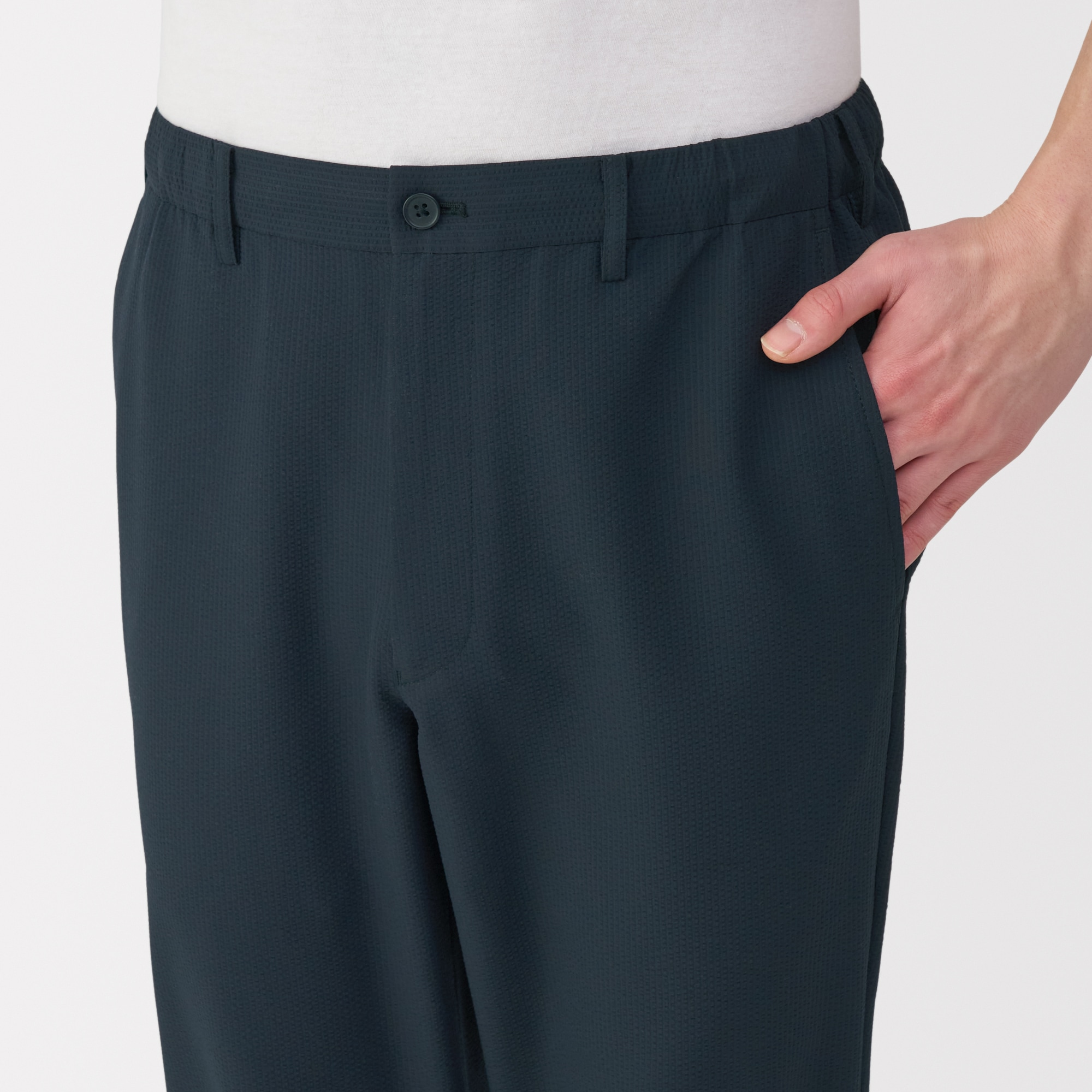 紳士　風を通すストレッチサッカーノータックパンツ