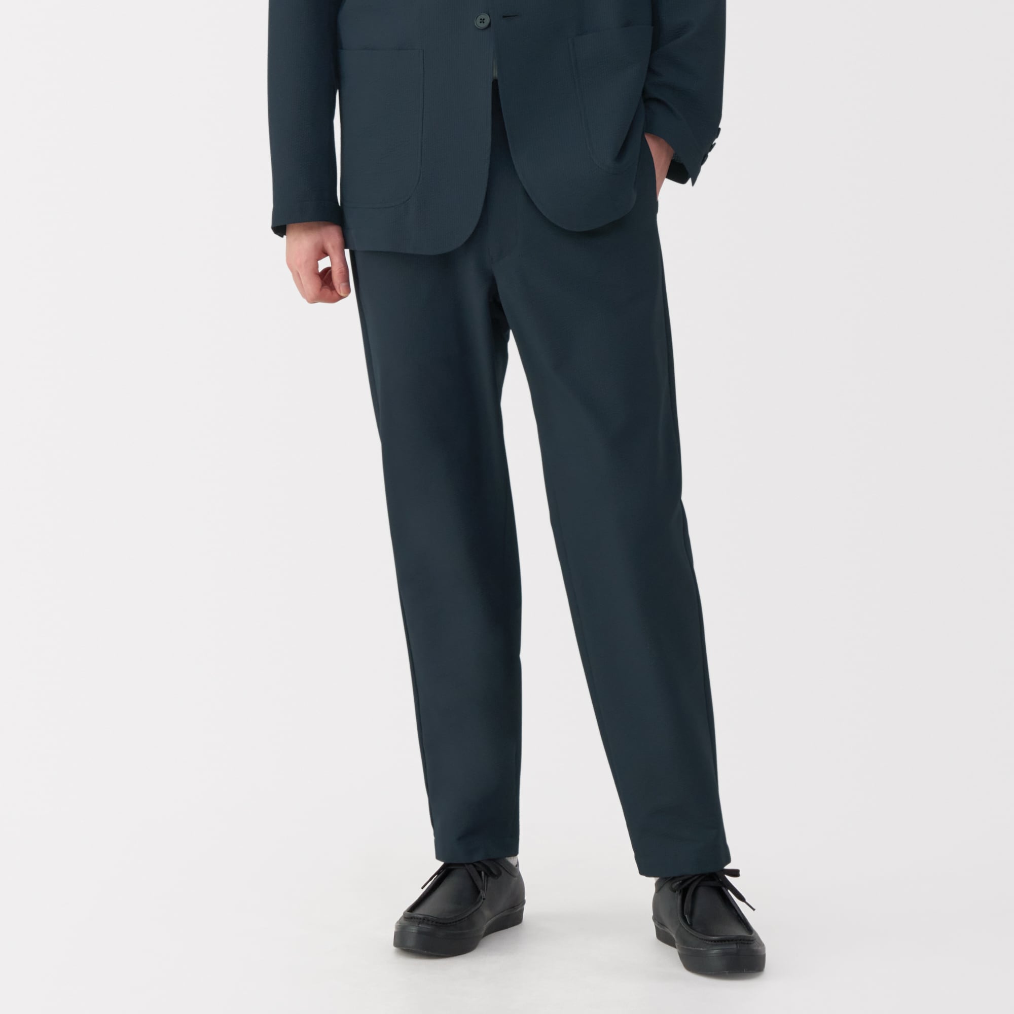 紳士　風を通すストレッチサッカーノータックパンツ