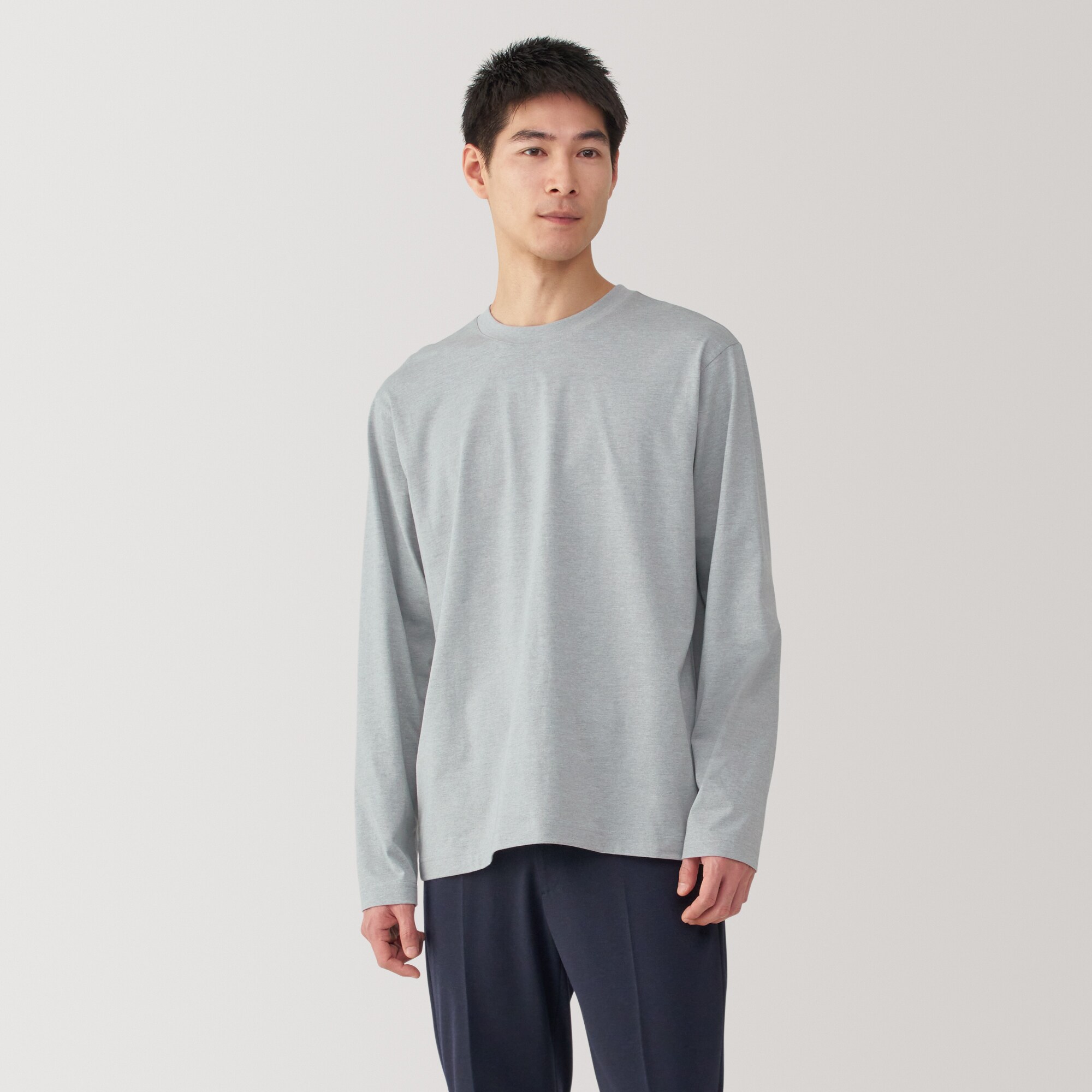 紳士　天竺編みクルーネック長袖Tシャツ