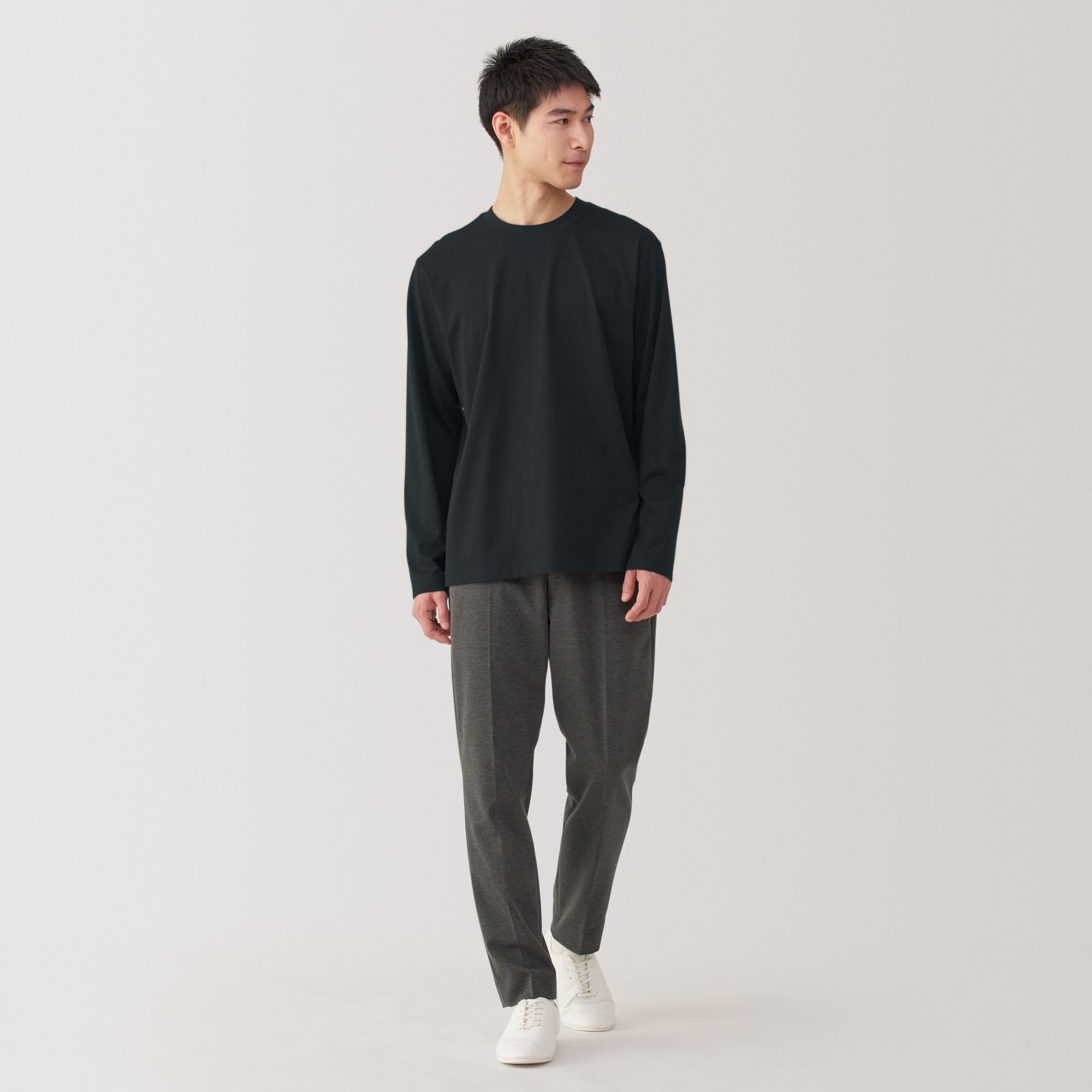 紳士　天竺編みクルーネック長袖Tシャツ