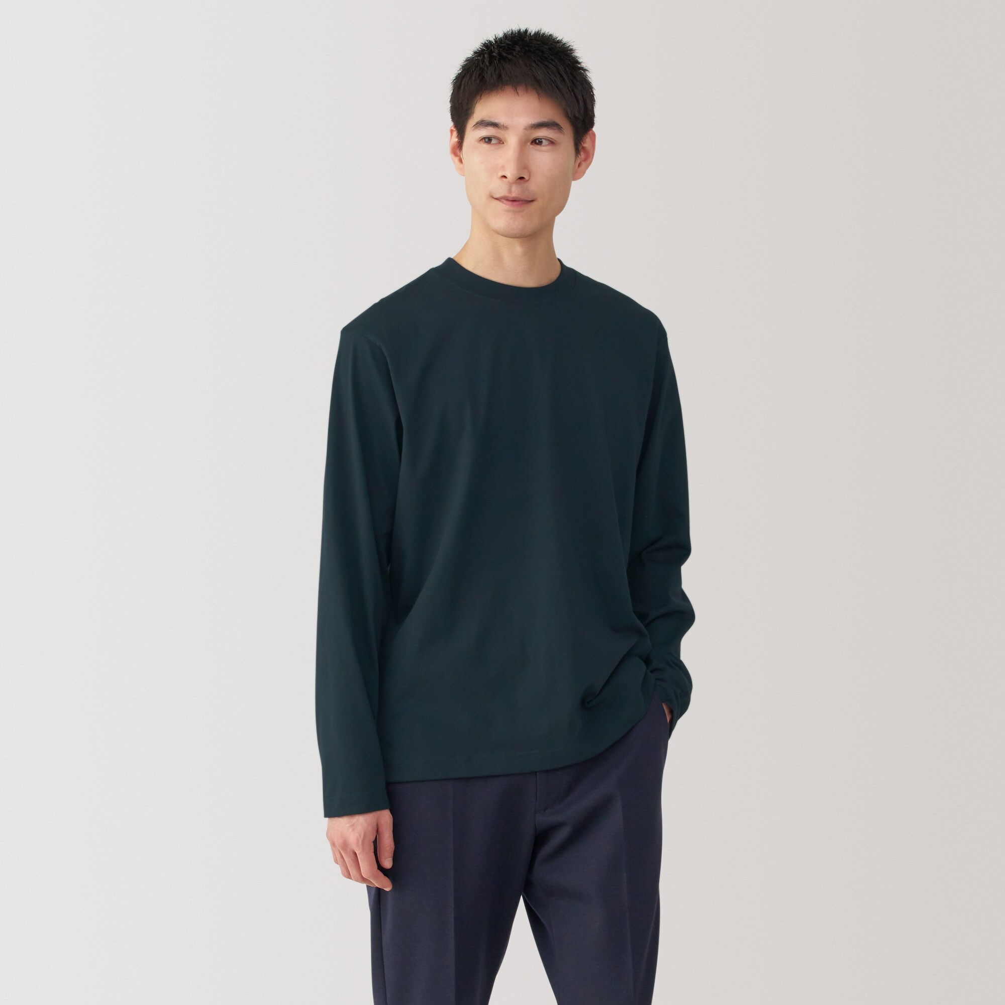 紳士　天竺編みクルーネック長袖Tシャツ