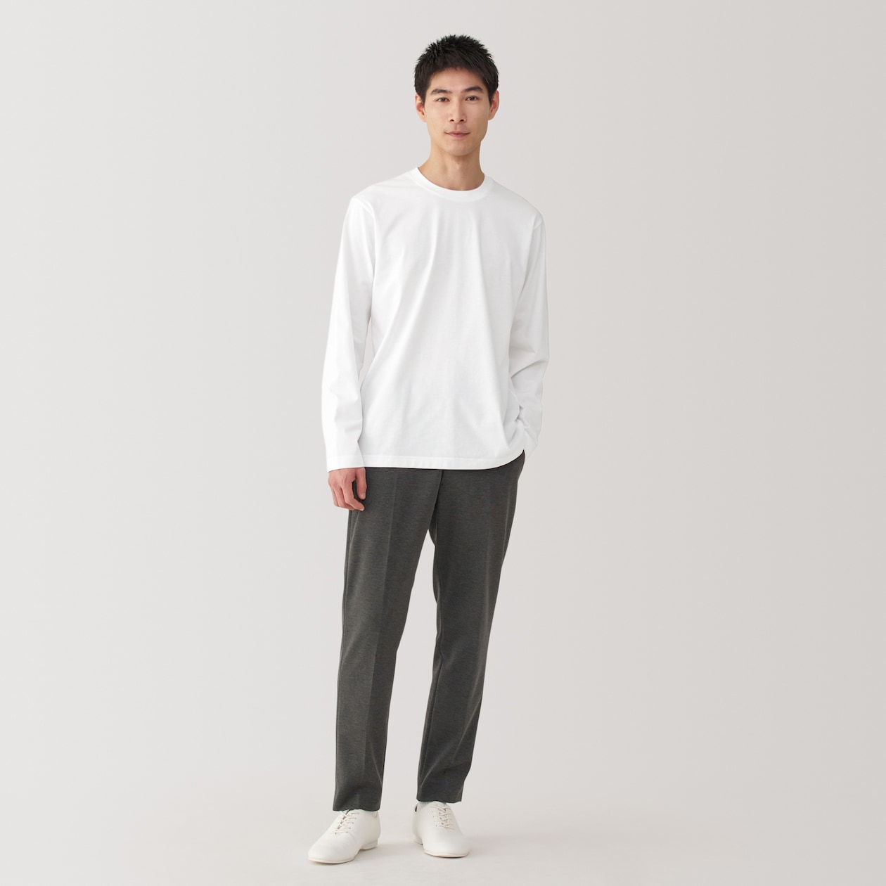紳士　天竺編みクルーネック長袖Ｔシャツ