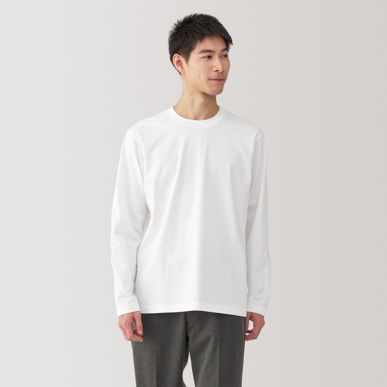 紳士　天竺編みクルーネック長袖Ｔシャツ