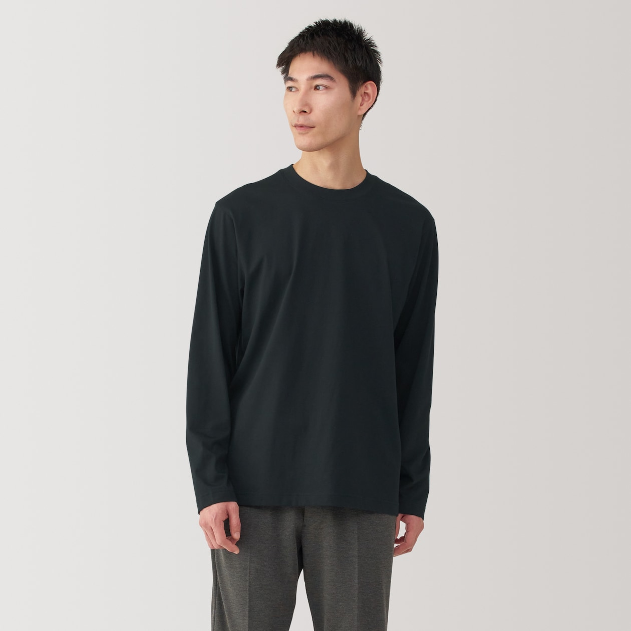 紳士　天竺編みクルーネック長袖Ｔシャツ