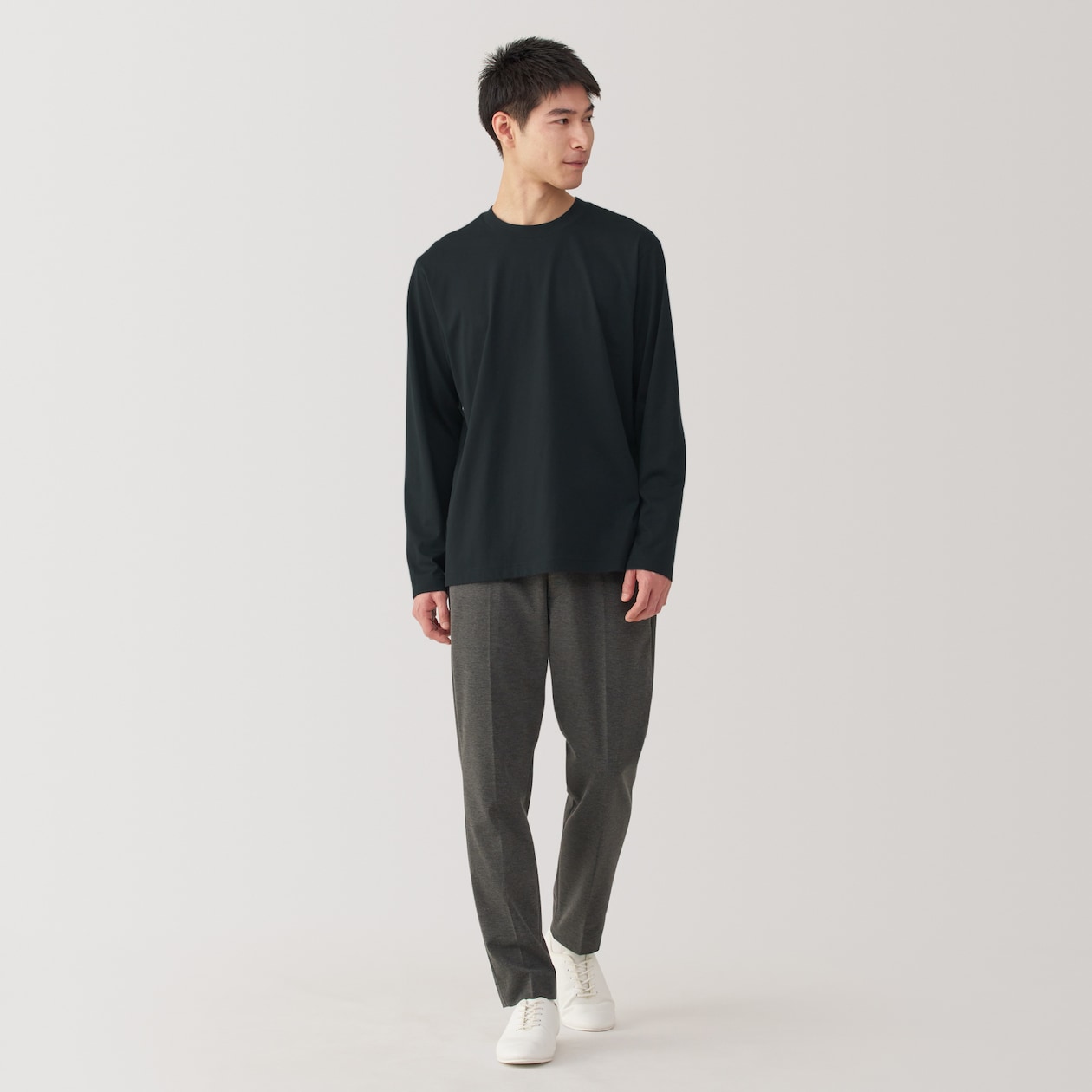 紳士　天竺編みクルーネック長袖Ｔシャツ