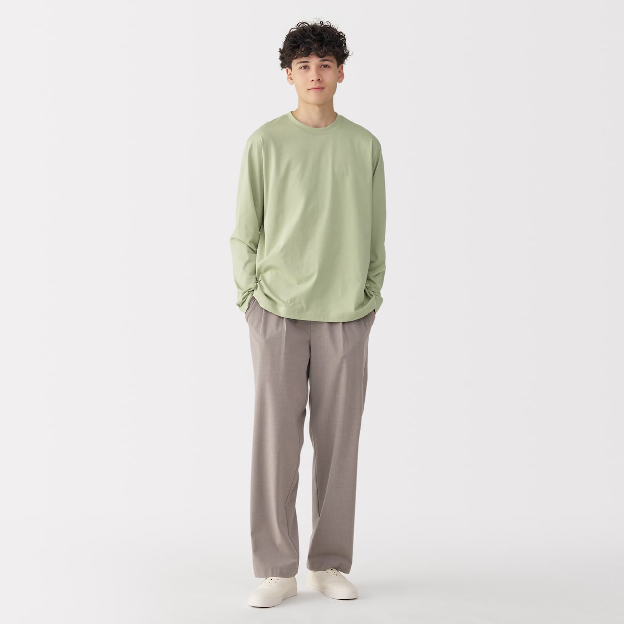 紳士　天竺編みクルーネック長袖Ｔシャツ