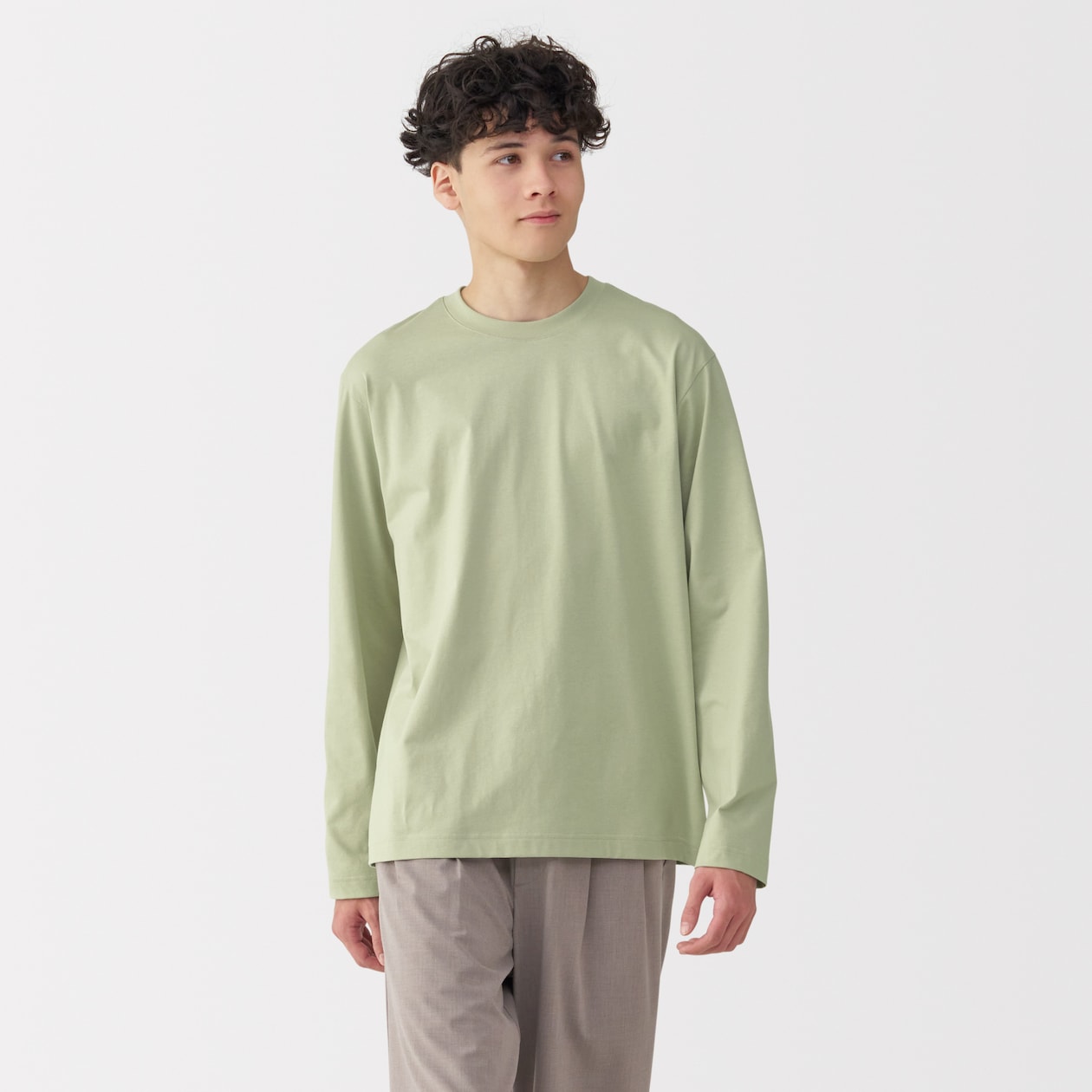 紳士　天竺編みクルーネック長袖Ｔシャツ