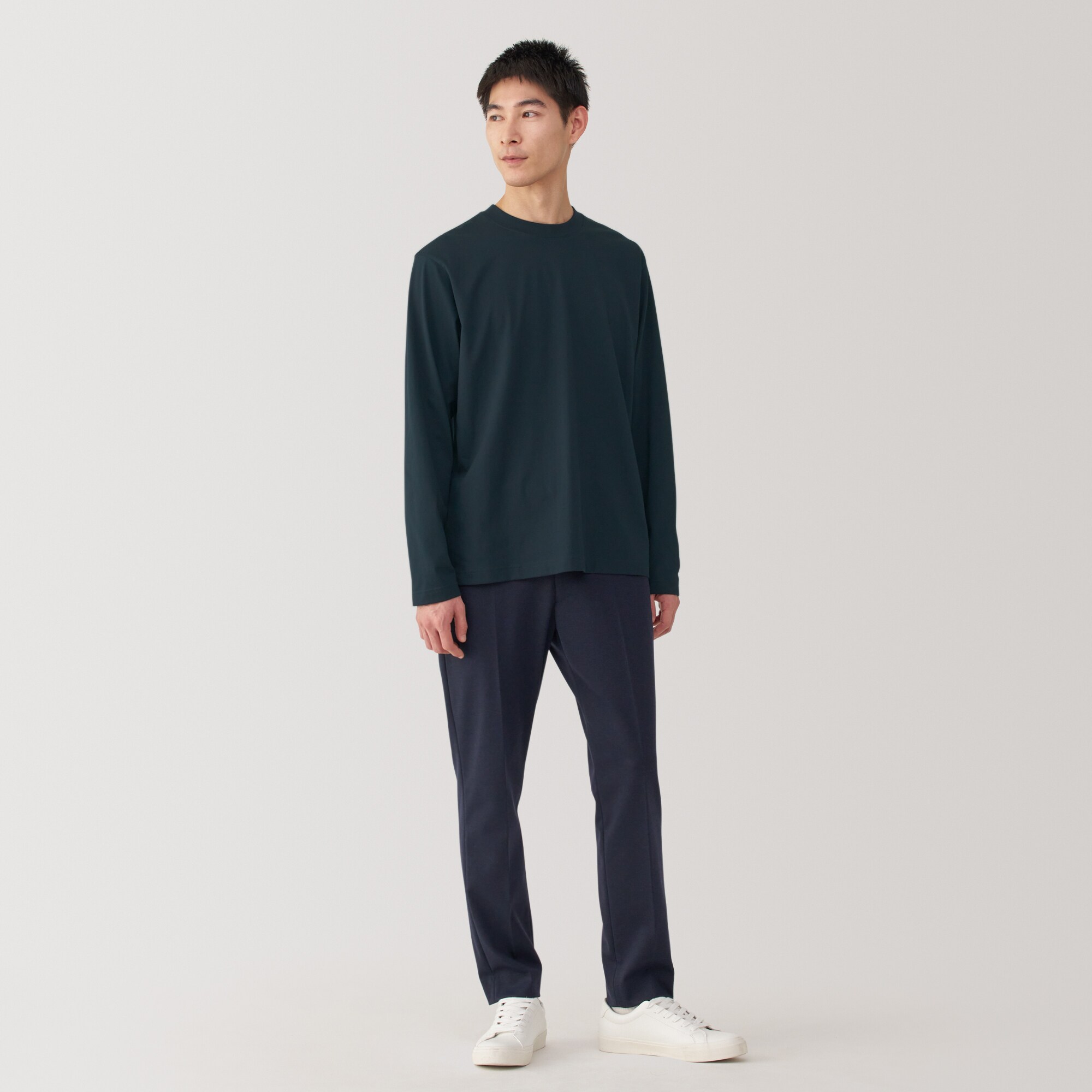 紳士　天竺編みクルーネック長袖Ｔシャツ