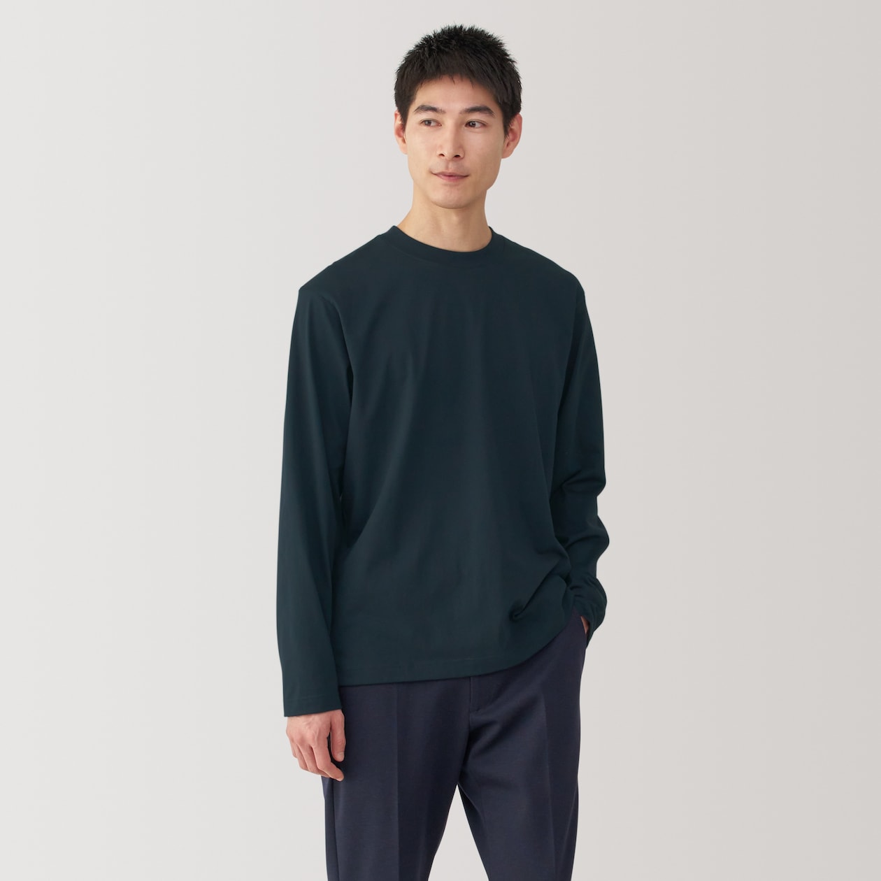 紳士　天竺編みクルーネック長袖Ｔシャツ
