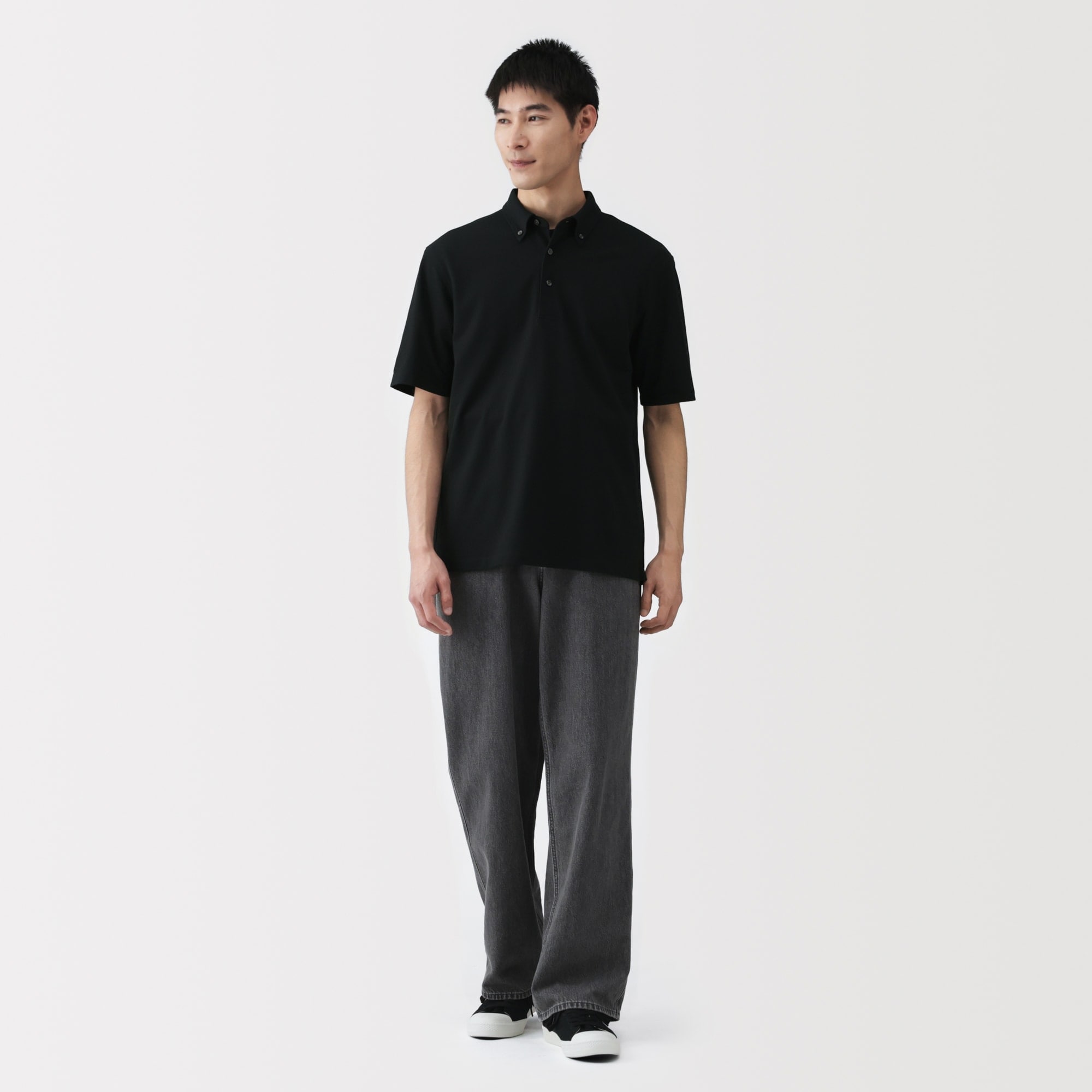 紳士　涼感ＵＶカット鹿の子編みボタンダウン半袖ポロシャツ