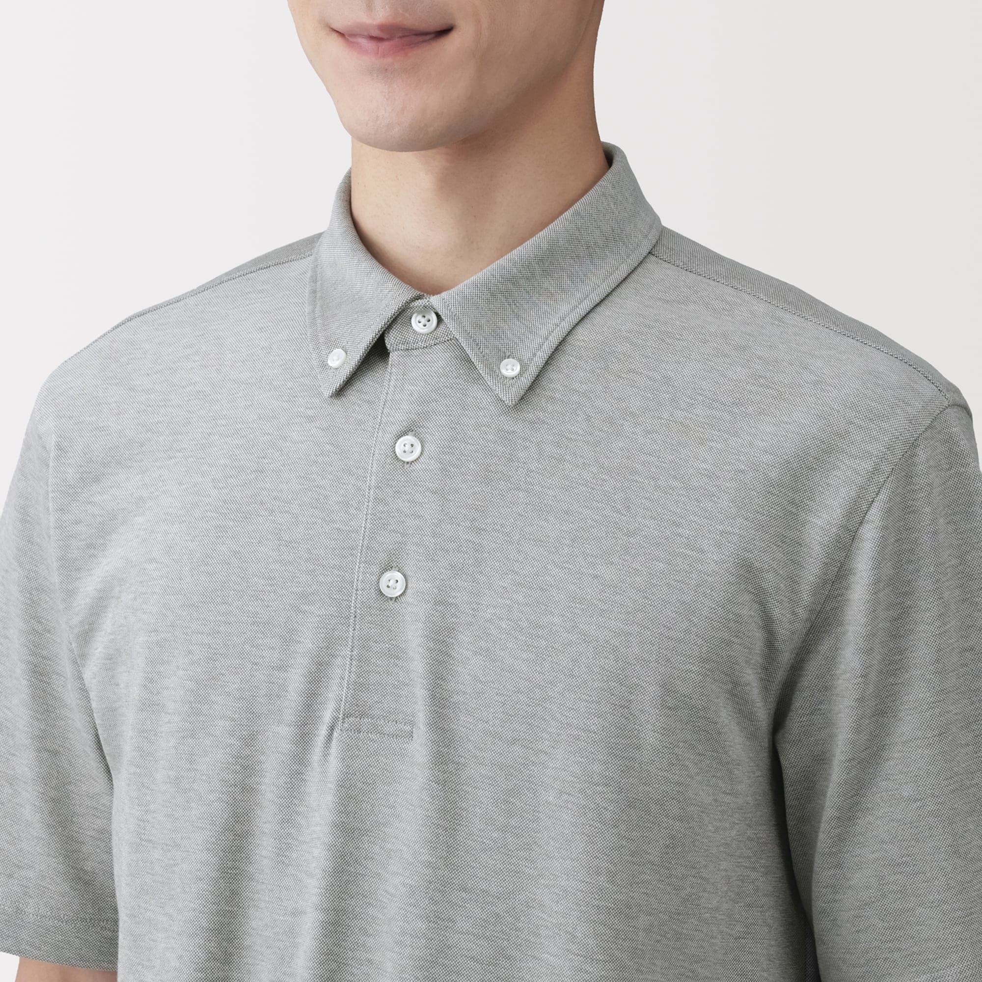 紳士　涼感ＵＶカット鹿の子編みボタンダウン半袖ポロシャツ