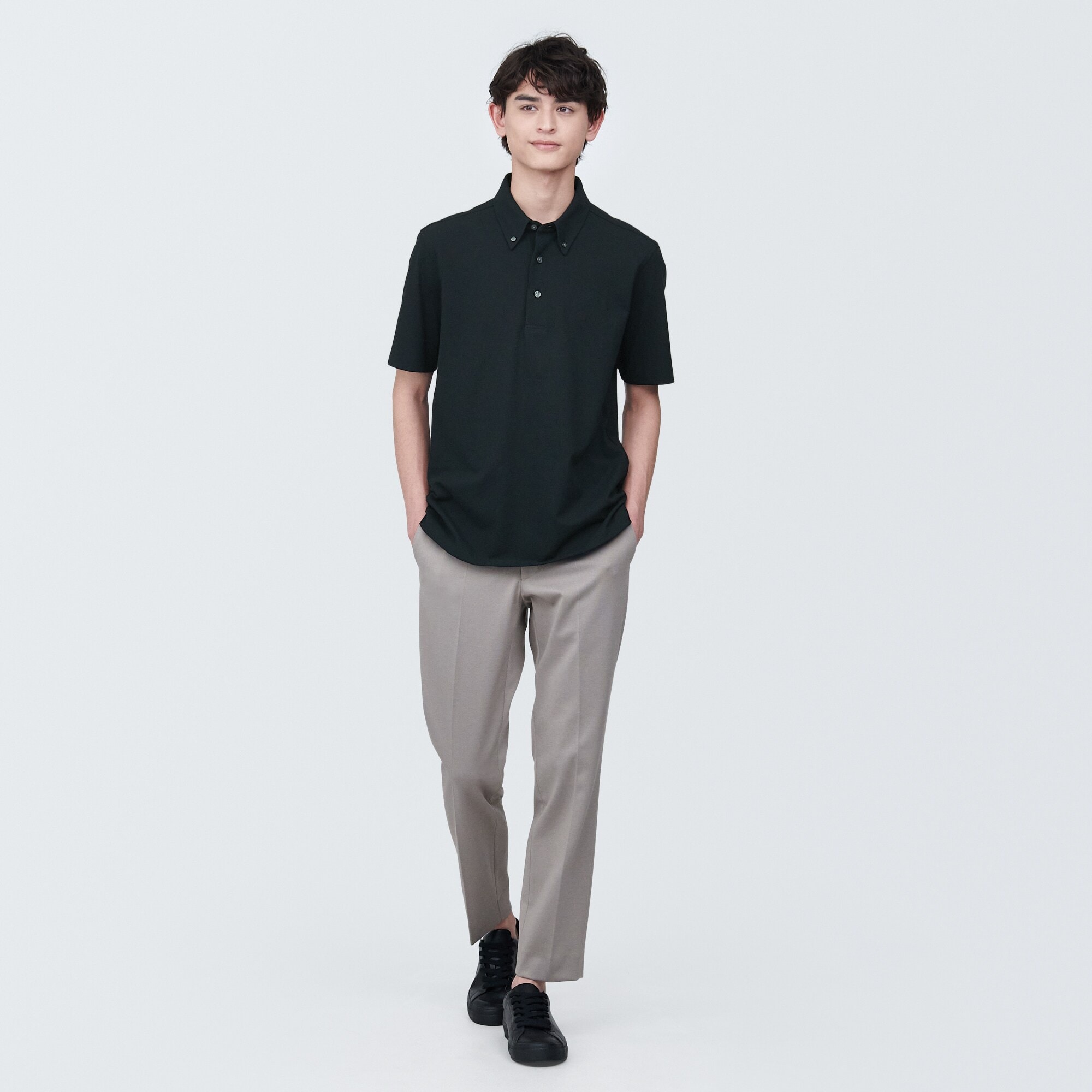 紳士　涼感ＵＶカット鹿の子編みボタンダウン半袖ポロシャツ