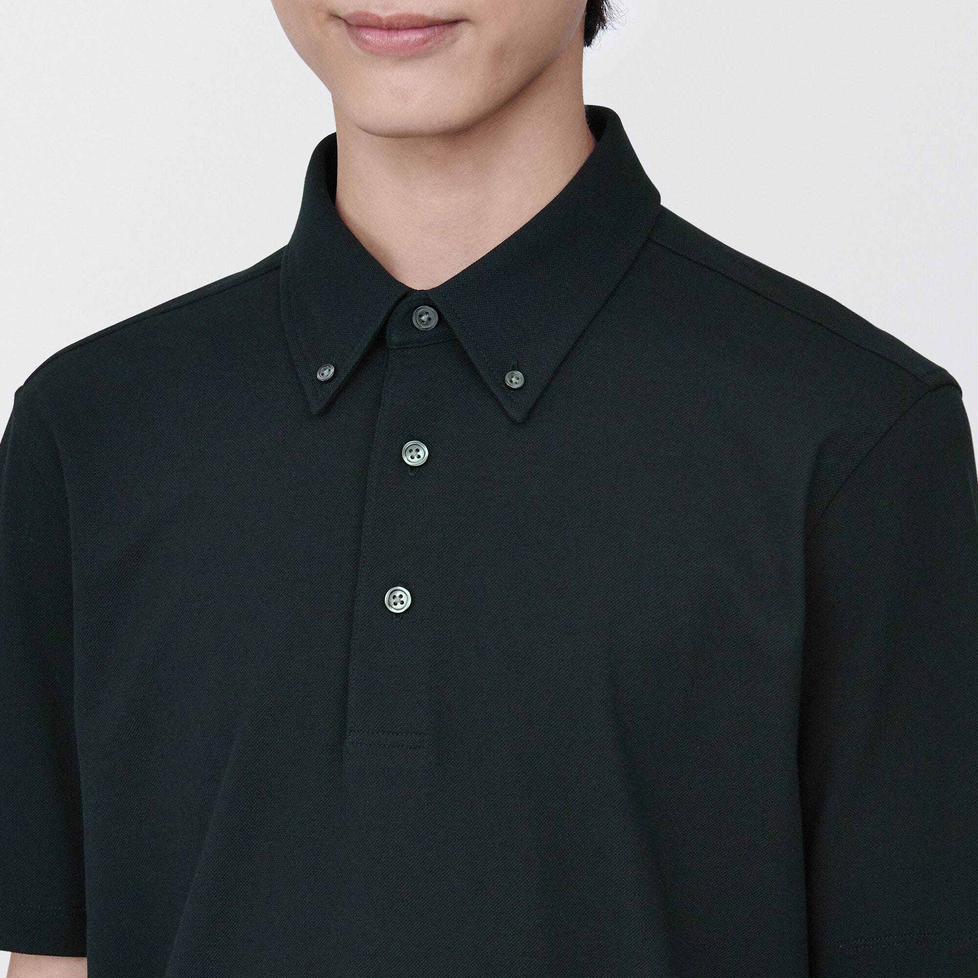 紳士　涼感ＵＶカット鹿の子編みボタンダウン半袖ポロシャツ