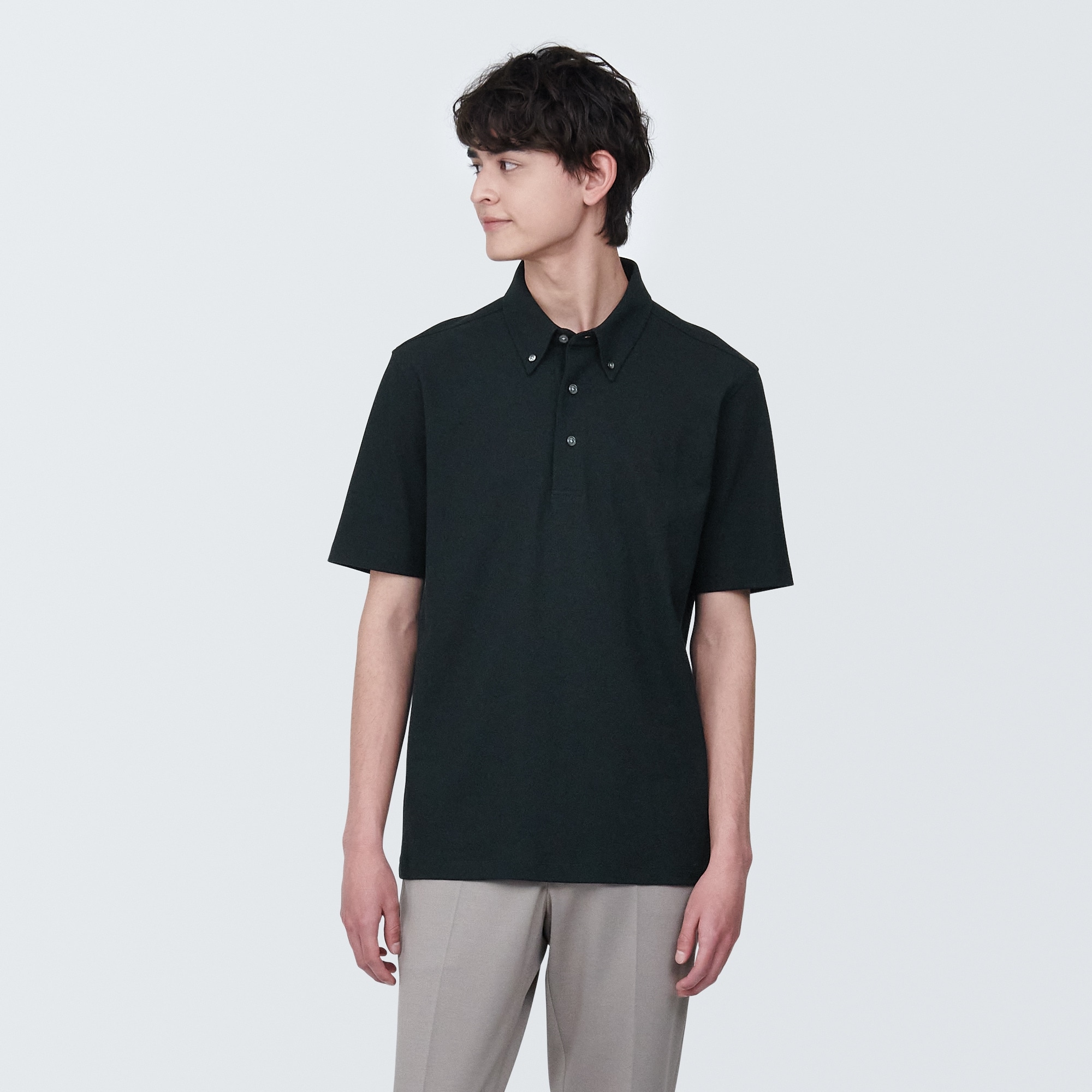 紳士　涼感ＵＶカット鹿の子編みボタンダウン半袖ポロシャツ