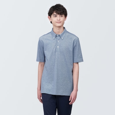 紳士　涼感ＵＶカット鹿の子編みボタンダウン半袖ポロシャツ