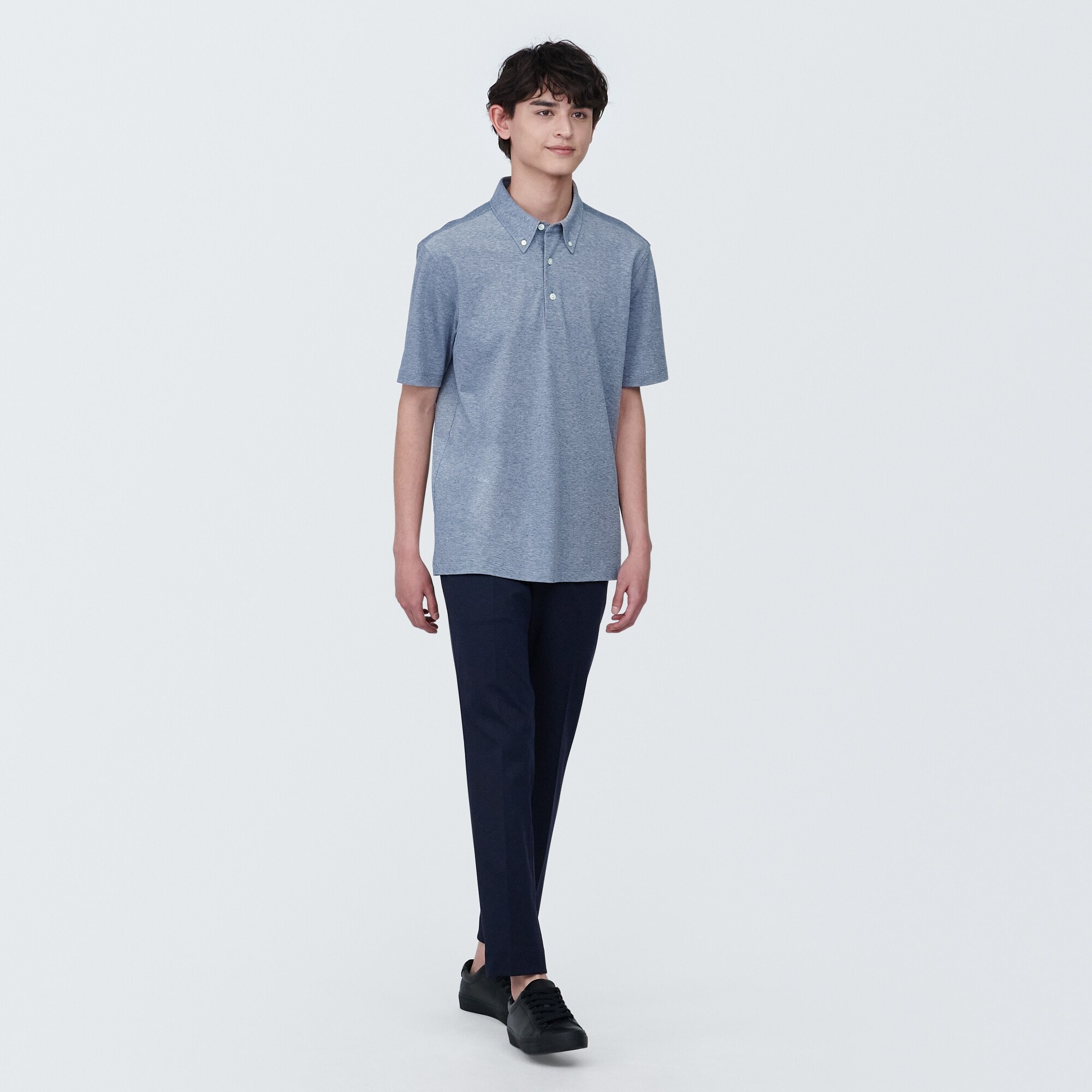 紳士　涼感ＵＶカット鹿の子編みボタンダウン半袖ポロシャツ