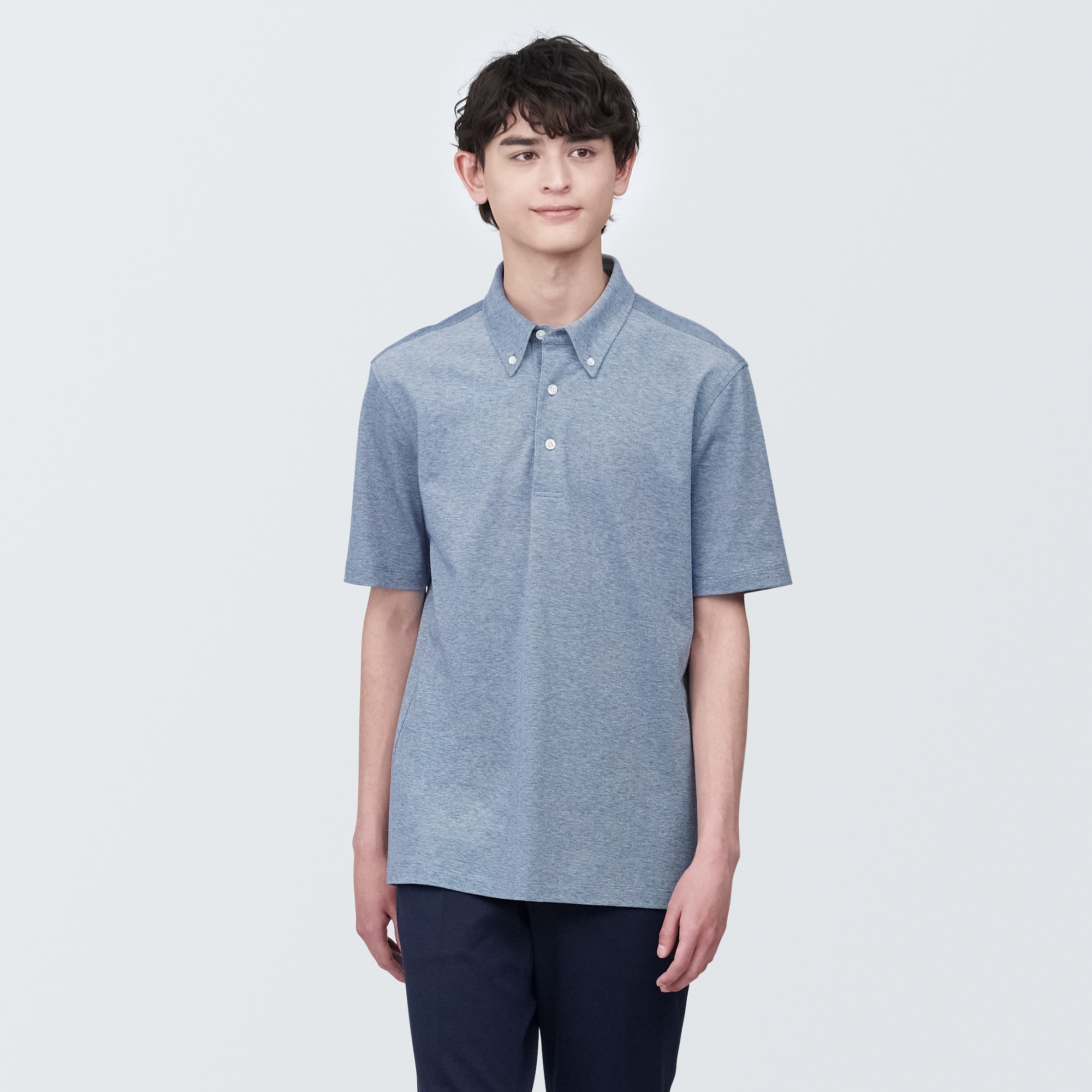 紳士　涼感ＵＶカット鹿の子編みボタンダウン半袖ポロシャツ