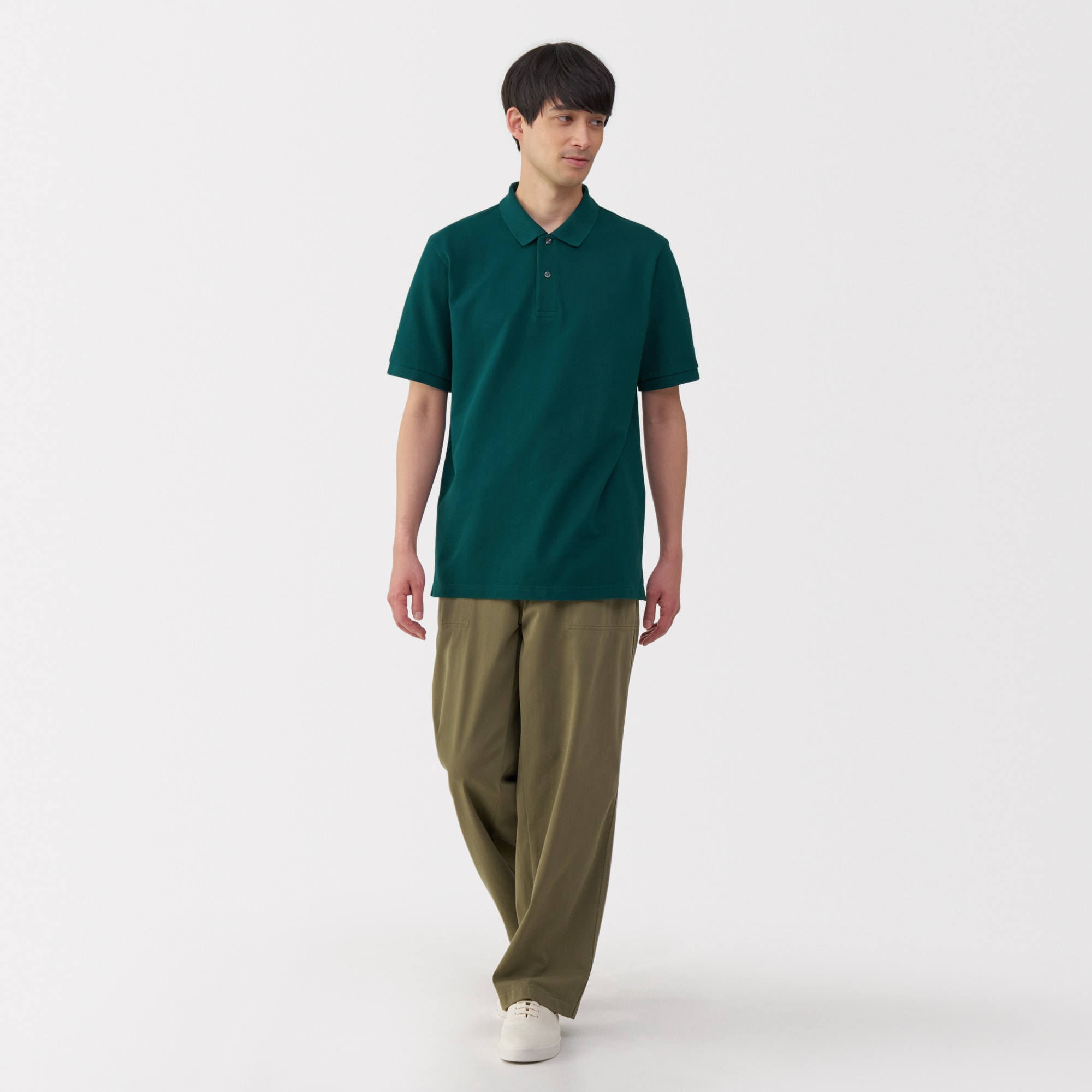 紳士　洗いざらし鹿の子編み半袖ポロシャツ