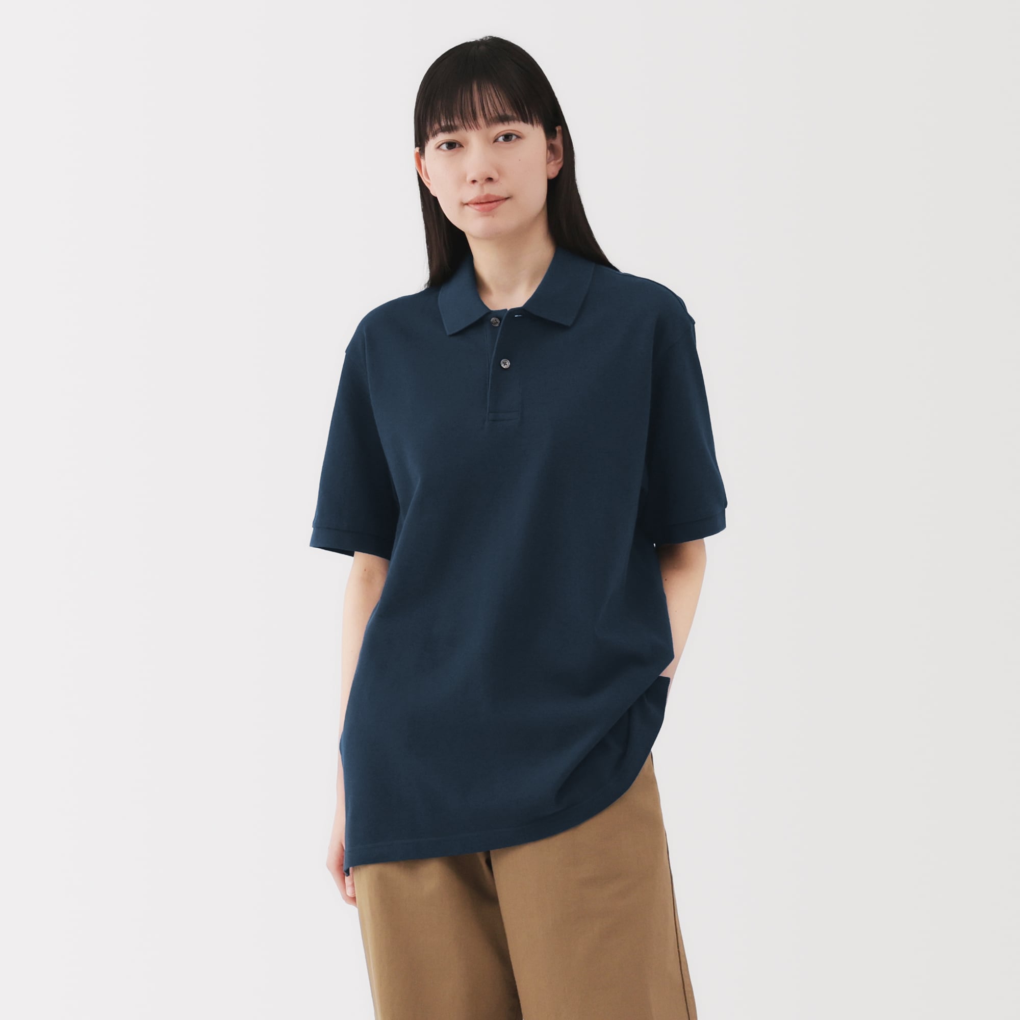 紳士　洗いざらし鹿の子編み半袖ポロシャツ