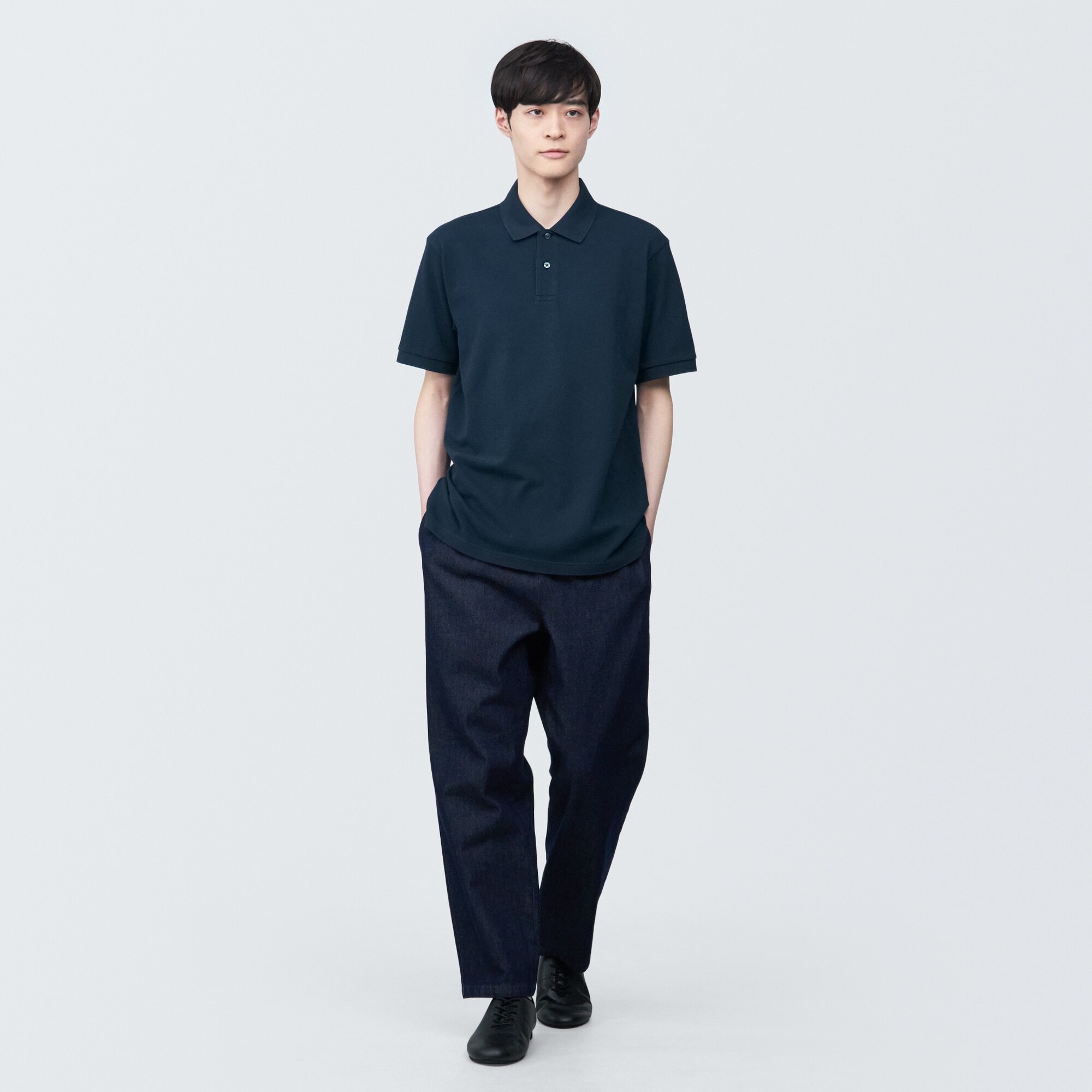 紳士　洗いざらし鹿の子編み半袖ポロシャツ