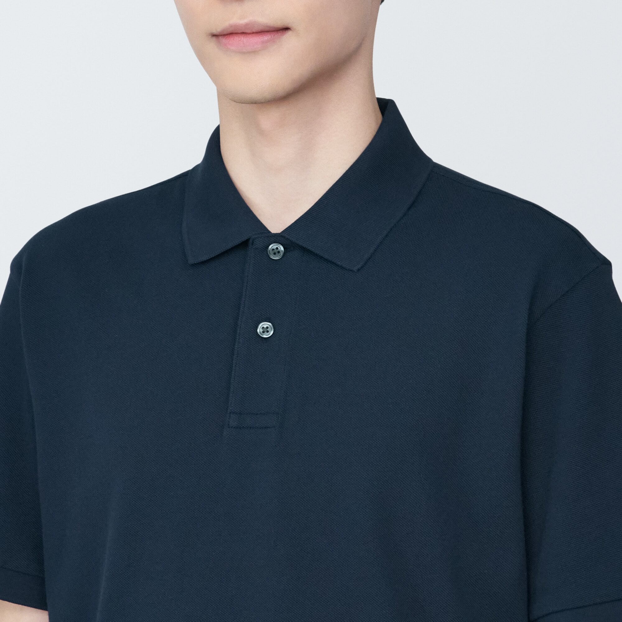 紳士　洗いざらし鹿の子編み半袖ポロシャツ