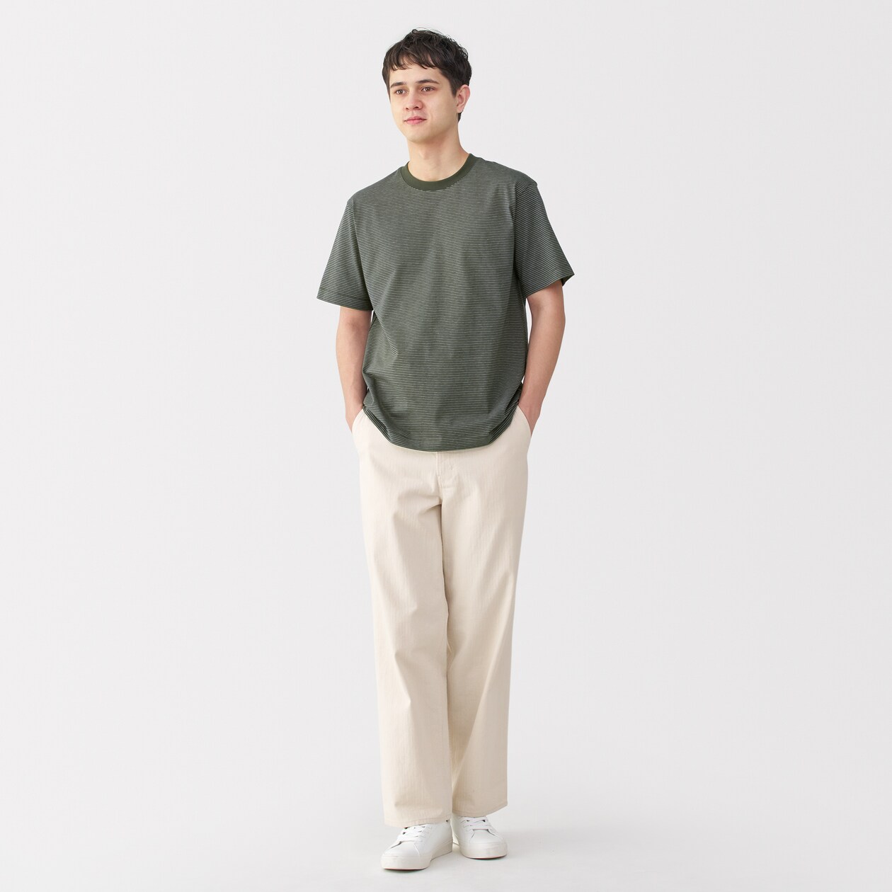 紳士　天竺編みクルーネック半袖Ｔシャツ（ボーダー）
