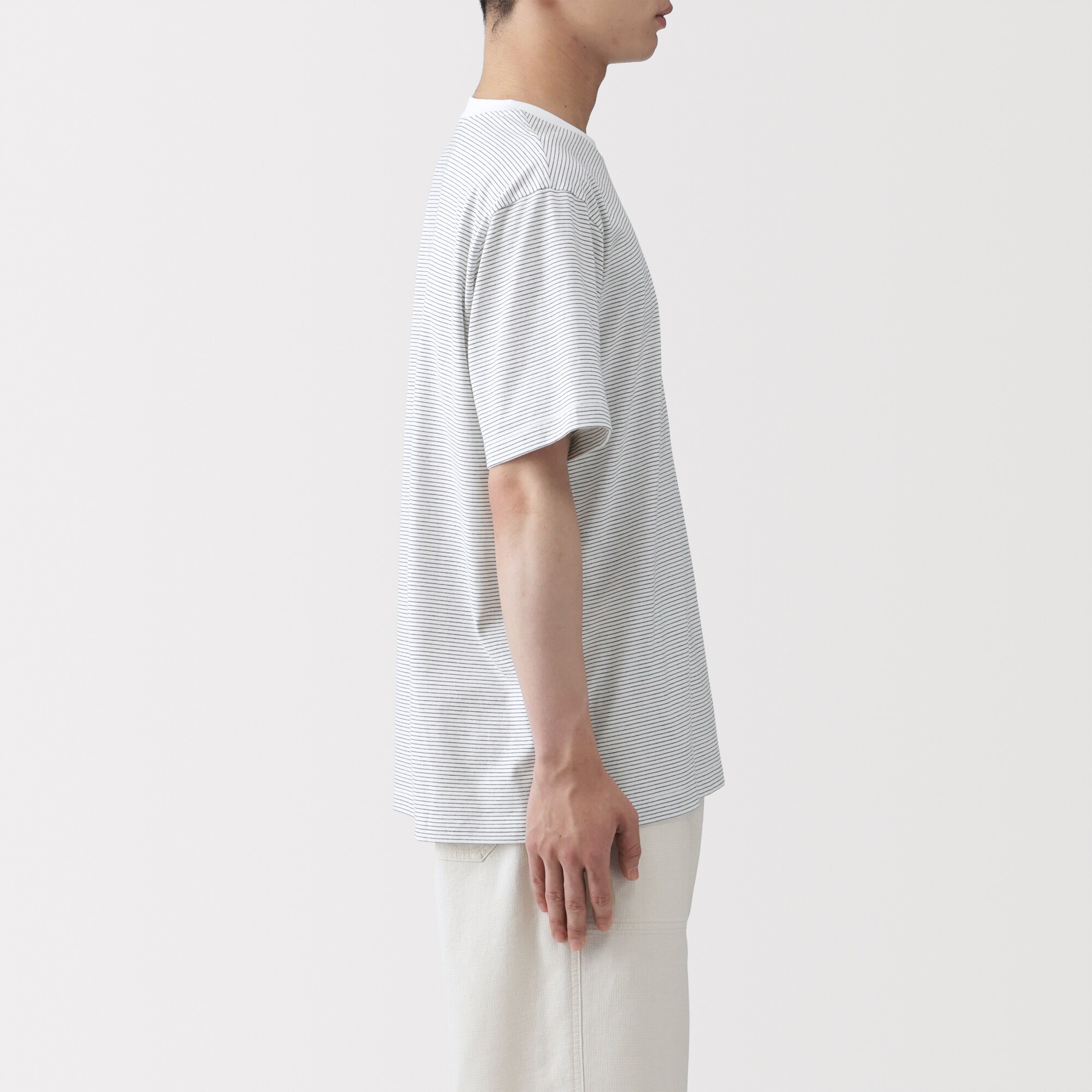 紳士 天竺編みクルーネック半袖Tシャツ（ボーダー） | 無印良品