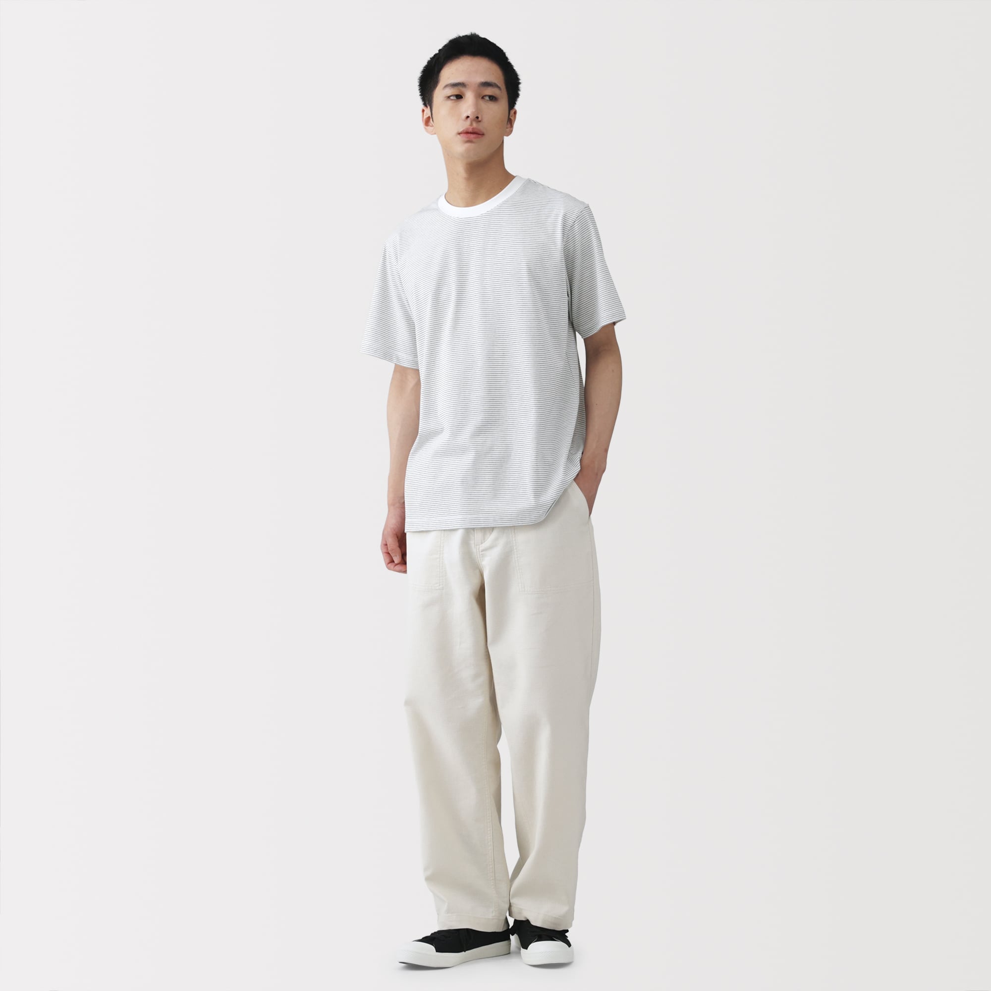 紳士 天竺編みクルーネック半袖Tシャツ（ボーダー） | 無印良品
