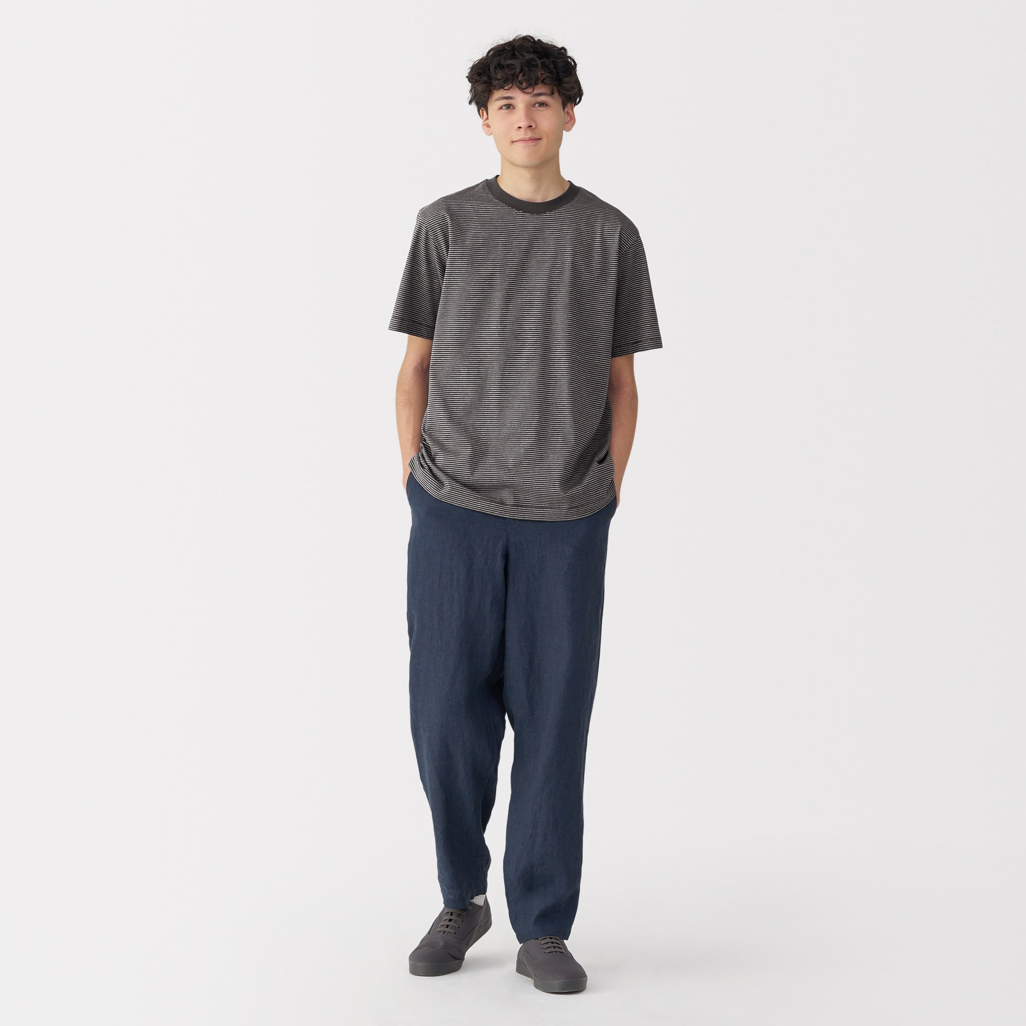 紳士　天竺編みクルーネック半袖Ｔシャツ（ボーダー）