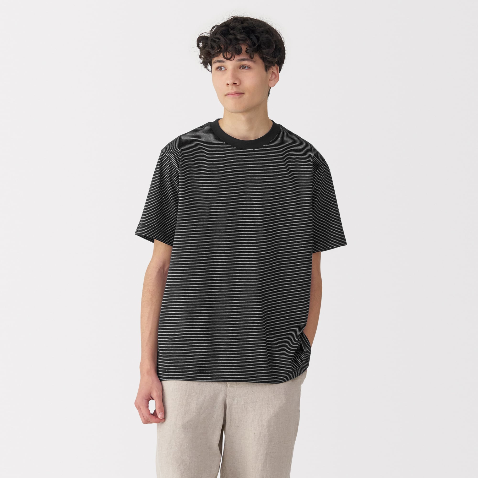 紳士 天竺編みクルーネック半袖Tシャツ（ボーダー） | 無印良品