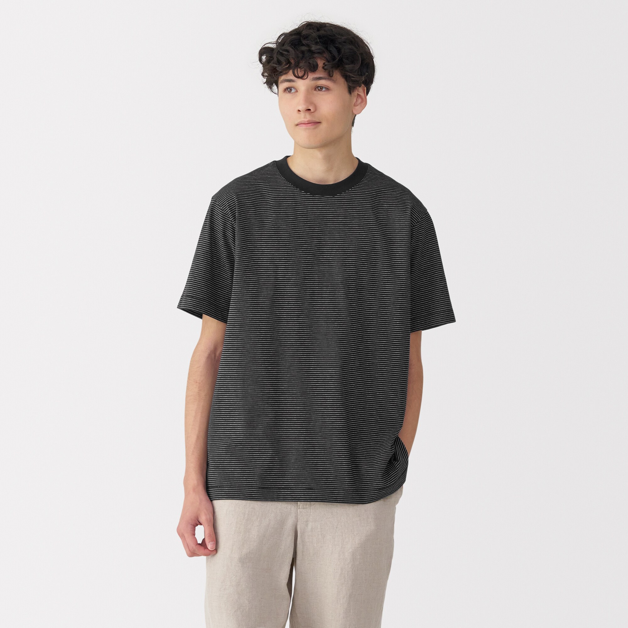 紳士　天竺編みクルーネック半袖Ｔシャツ（ボーダー）