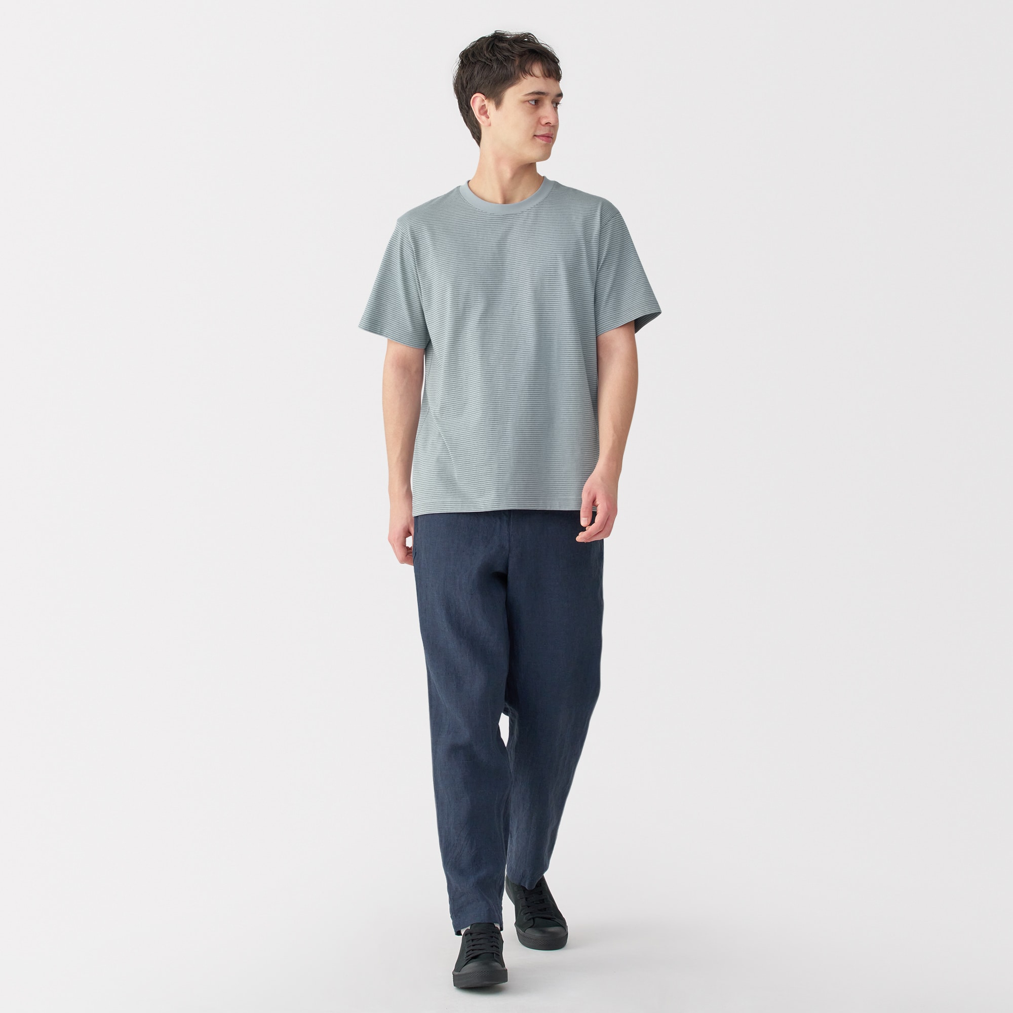 紳士　天竺編みクルーネック半袖Ｔシャツ（ボーダー）