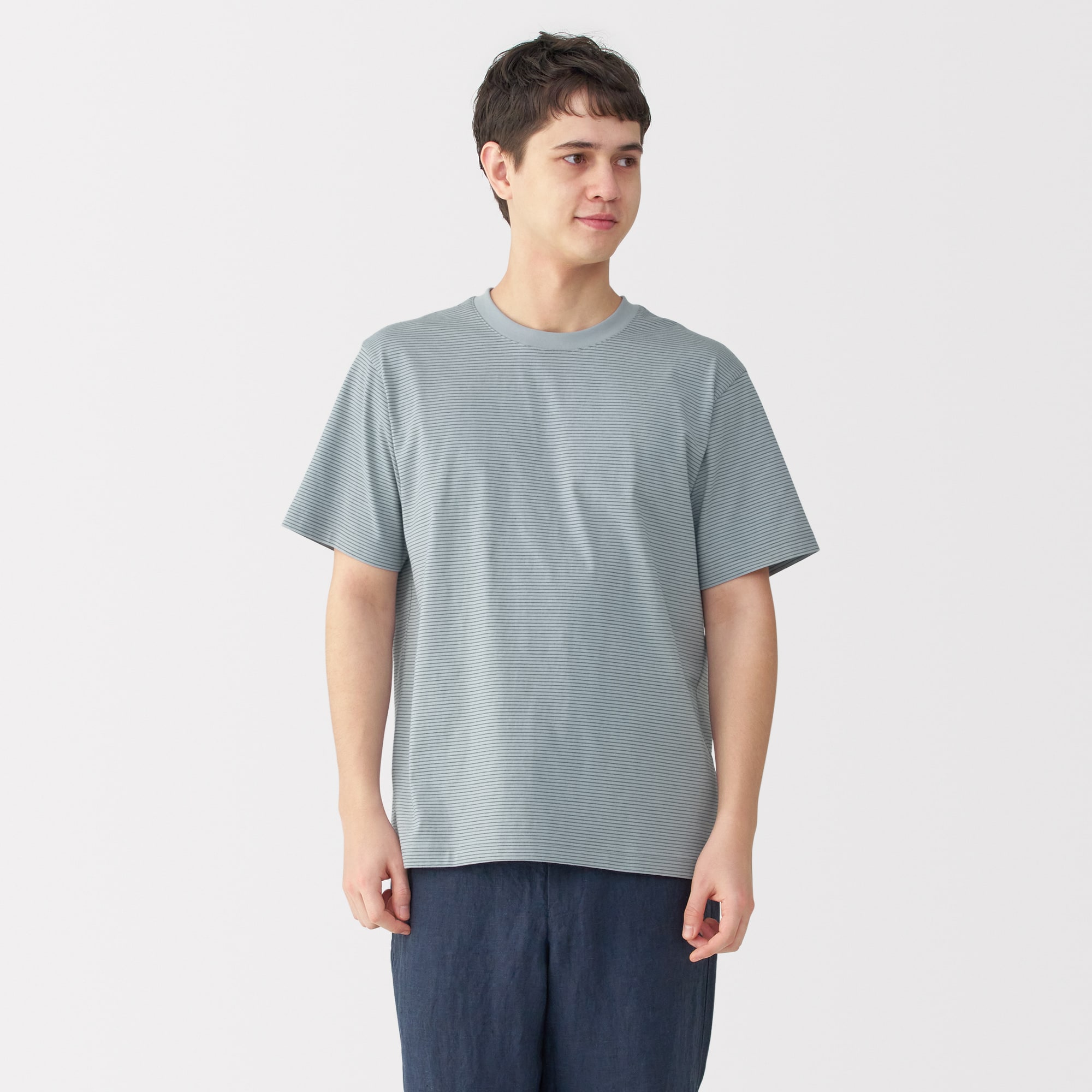 紳士　天竺編みクルーネック半袖Ｔシャツ（ボーダー）