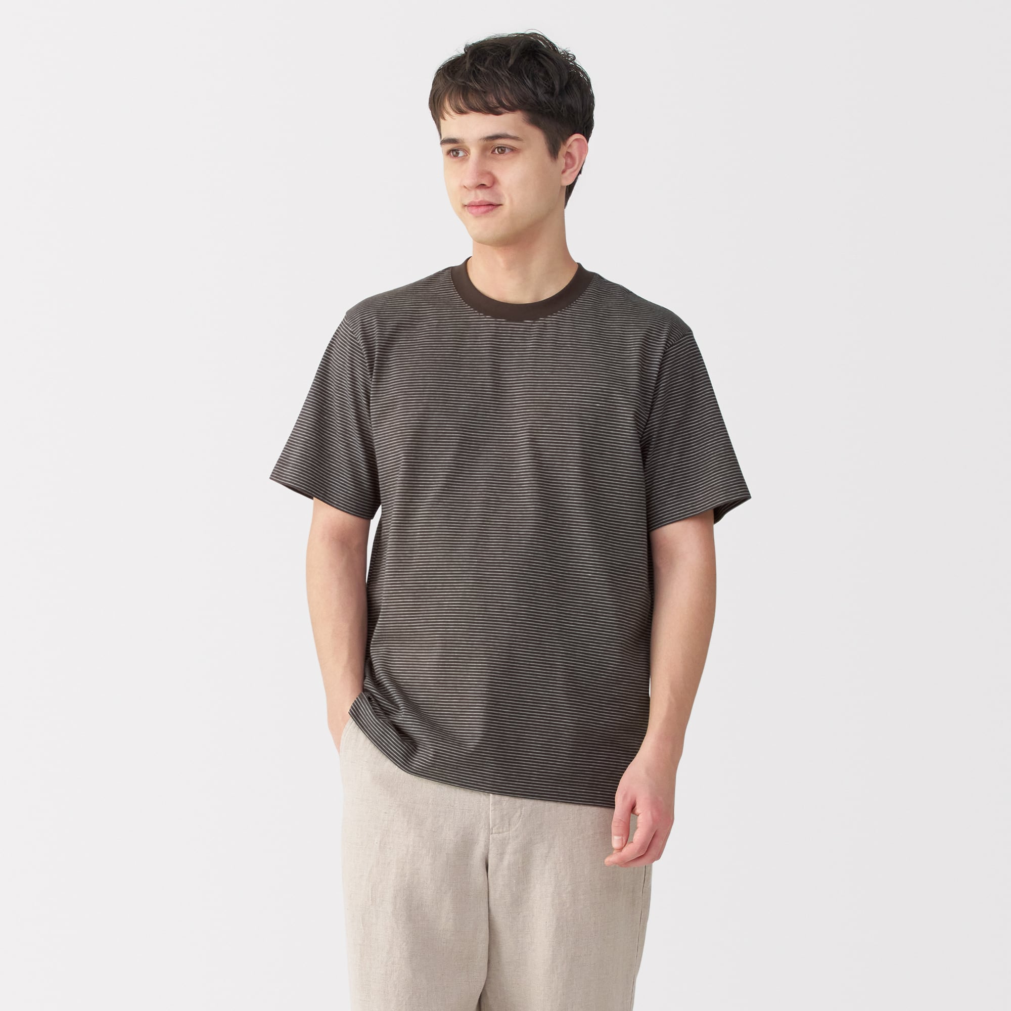 紳士　天竺編みクルーネック半袖Ｔシャツ（ボーダー）