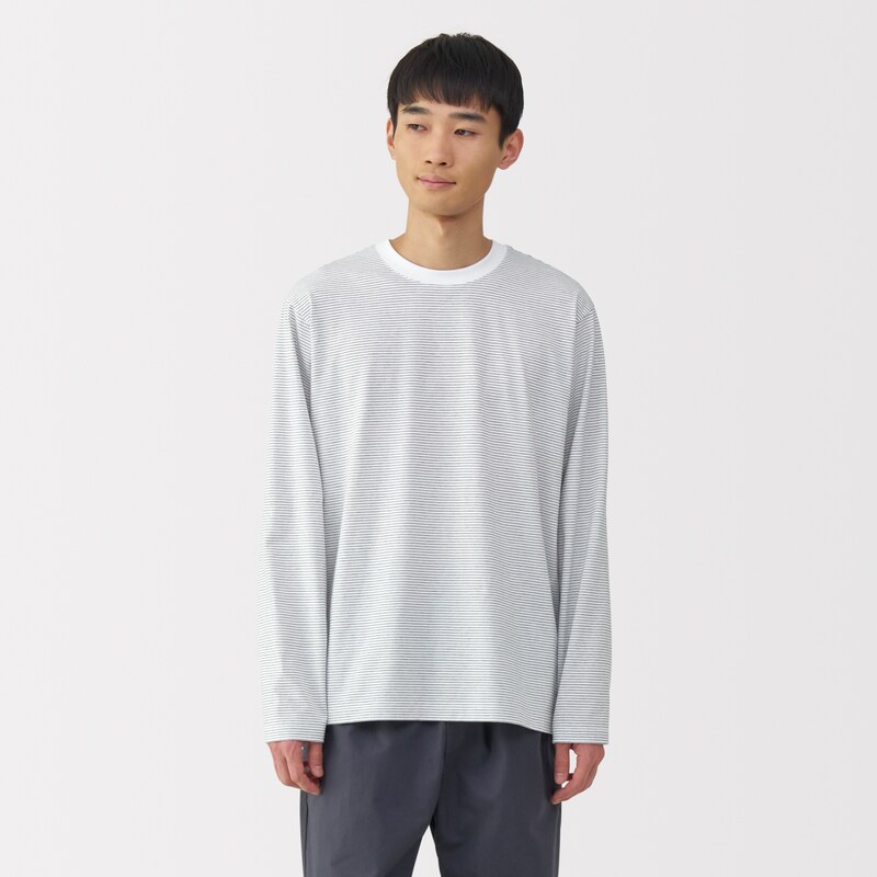 紳士 天竺編みクルーネック長袖Tシャツ（ボーダー） | 無印良品