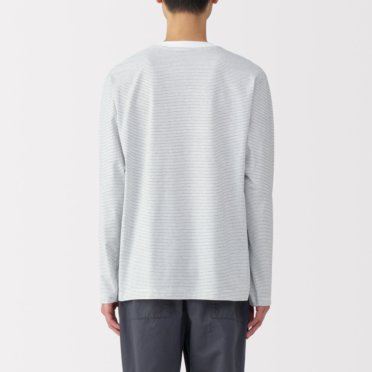 紳士　天竺編みクルーネック長袖Ｔシャツ（ボーダー）