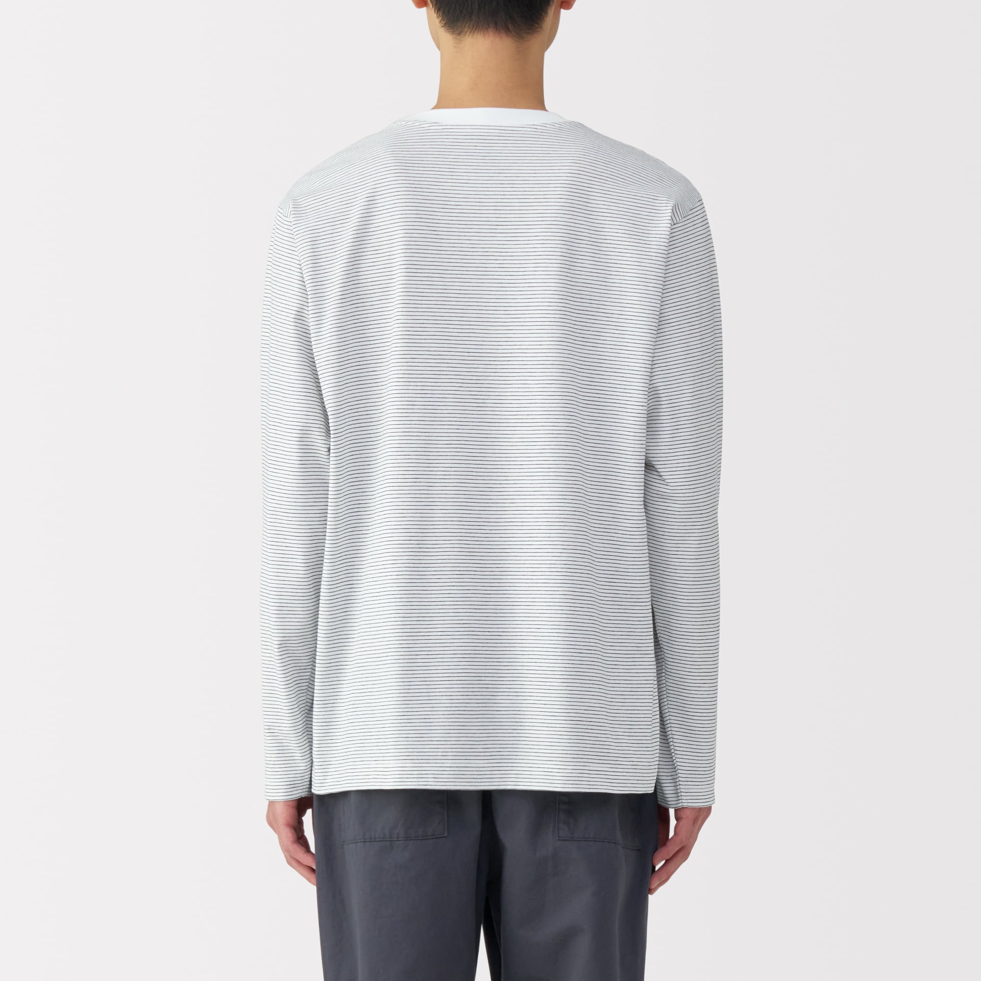 紳士　天竺編みクルーネック長袖Ｔシャツ（ボーダー）