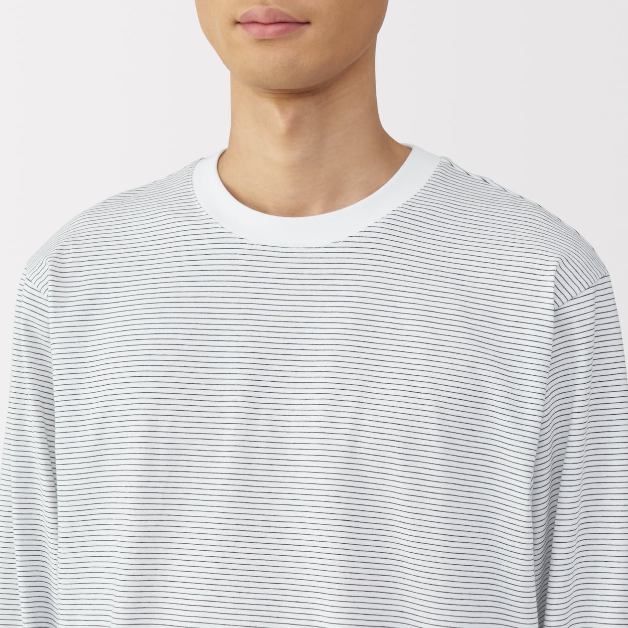 紳士　天竺編みクルーネック長袖Ｔシャツ（ボーダー）