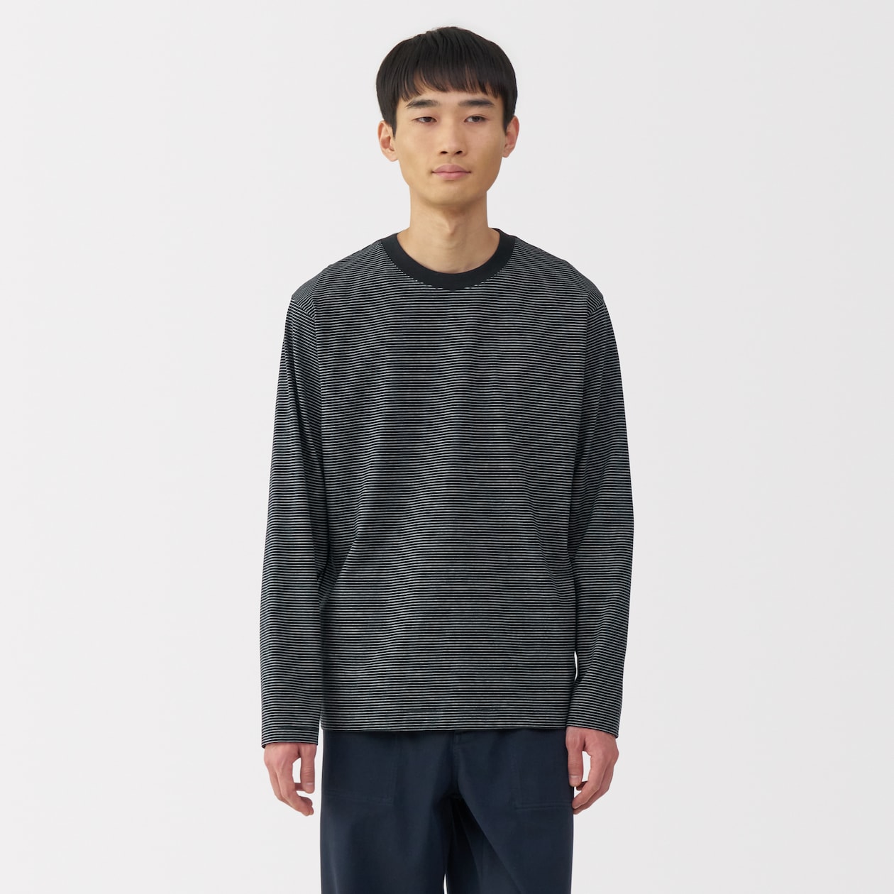 紳士　天竺編みクルーネック長袖Ｔシャツ（ボーダー）